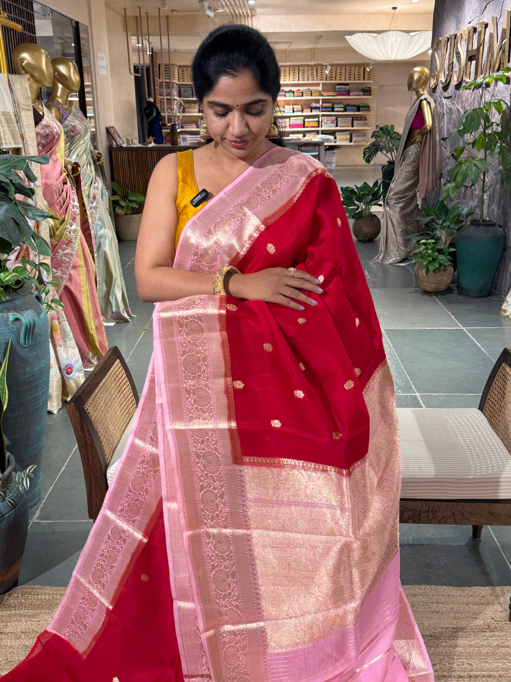 Chilli Red & Baby Pink Combo Pure Handloom Kora Banarasi Saree b