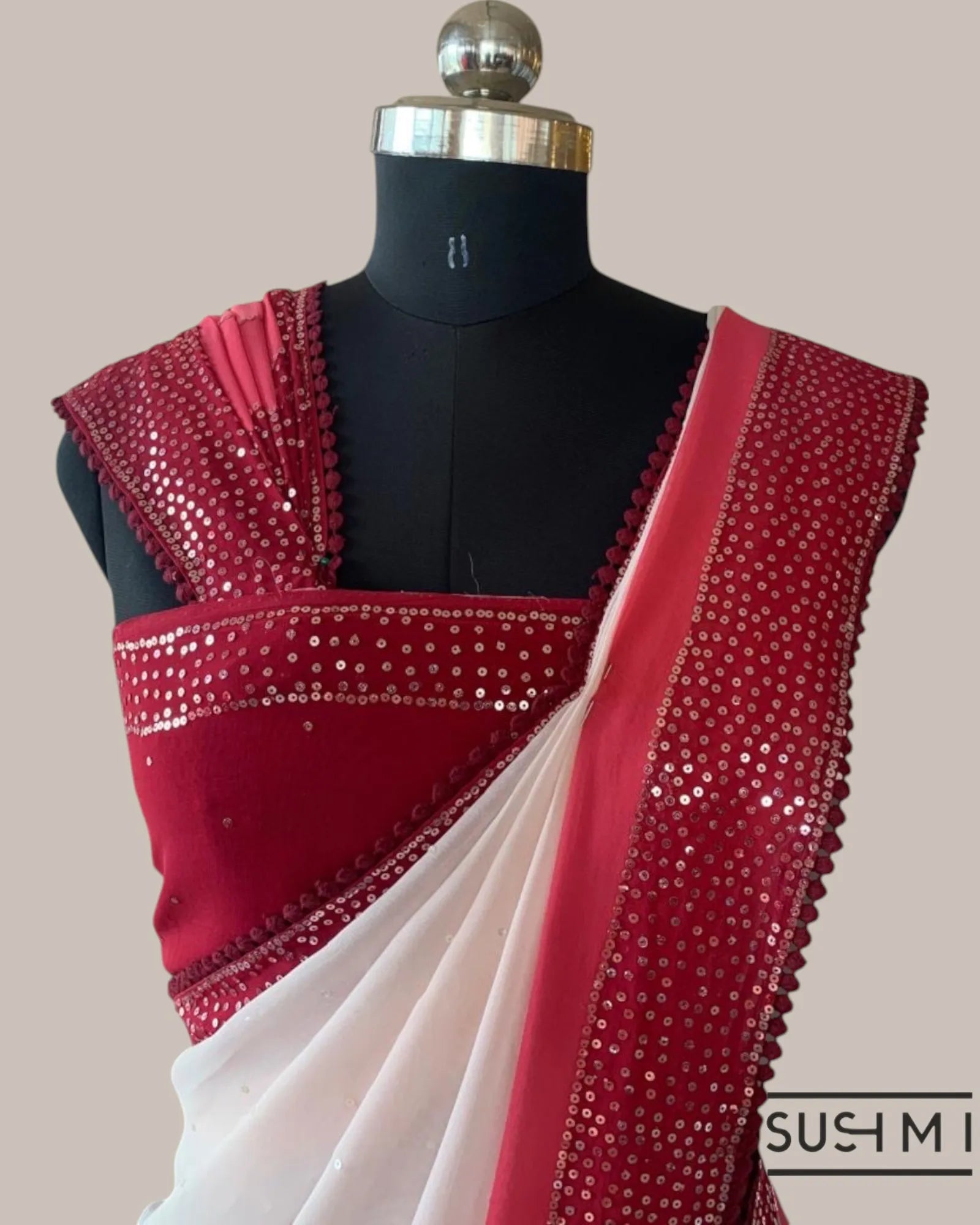 Pure Gorgette Saree With Shaded Sequnce Border