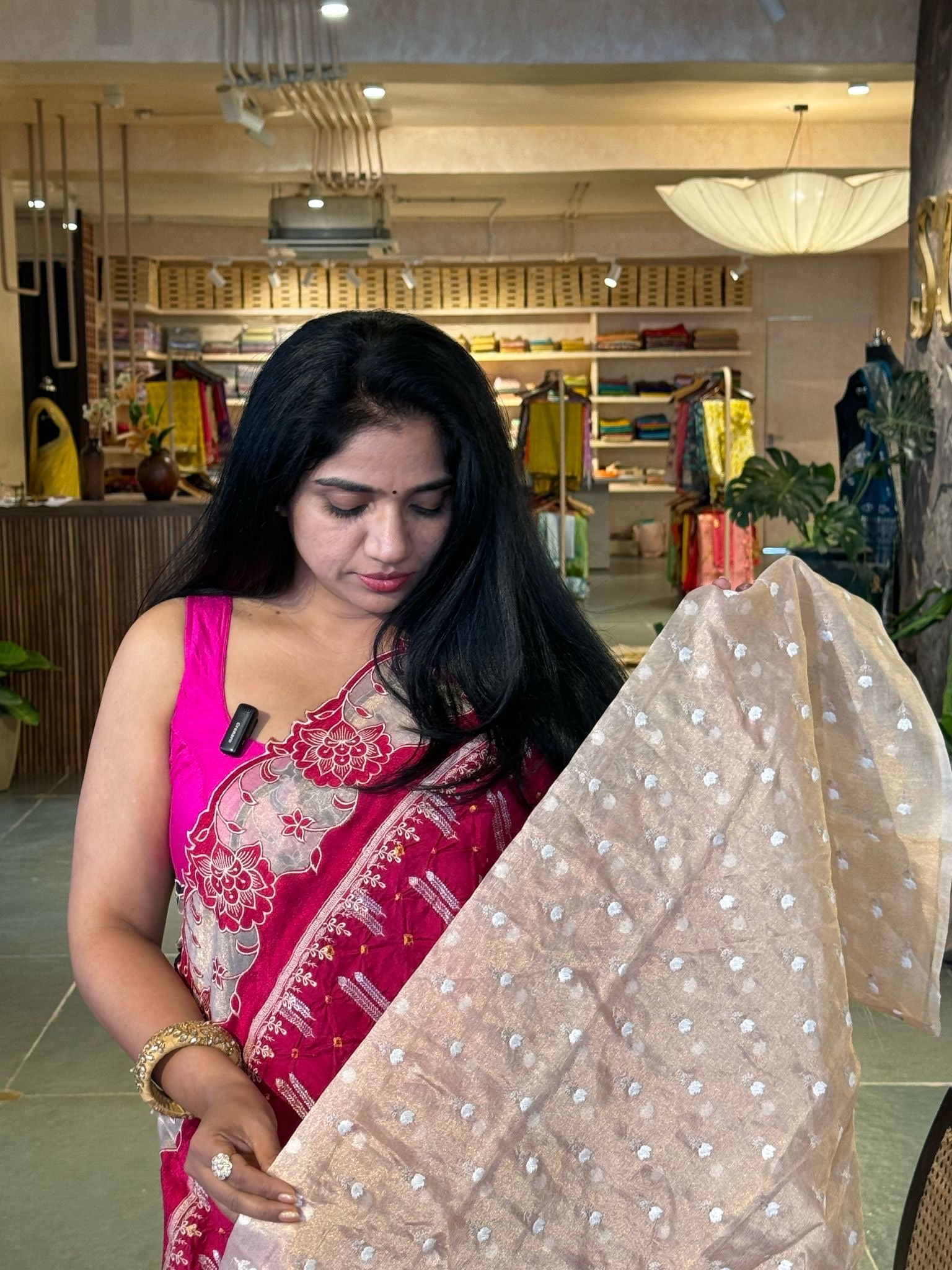 Banarasi Handloom Chiniya Silk Bandhini with Tissue Applique