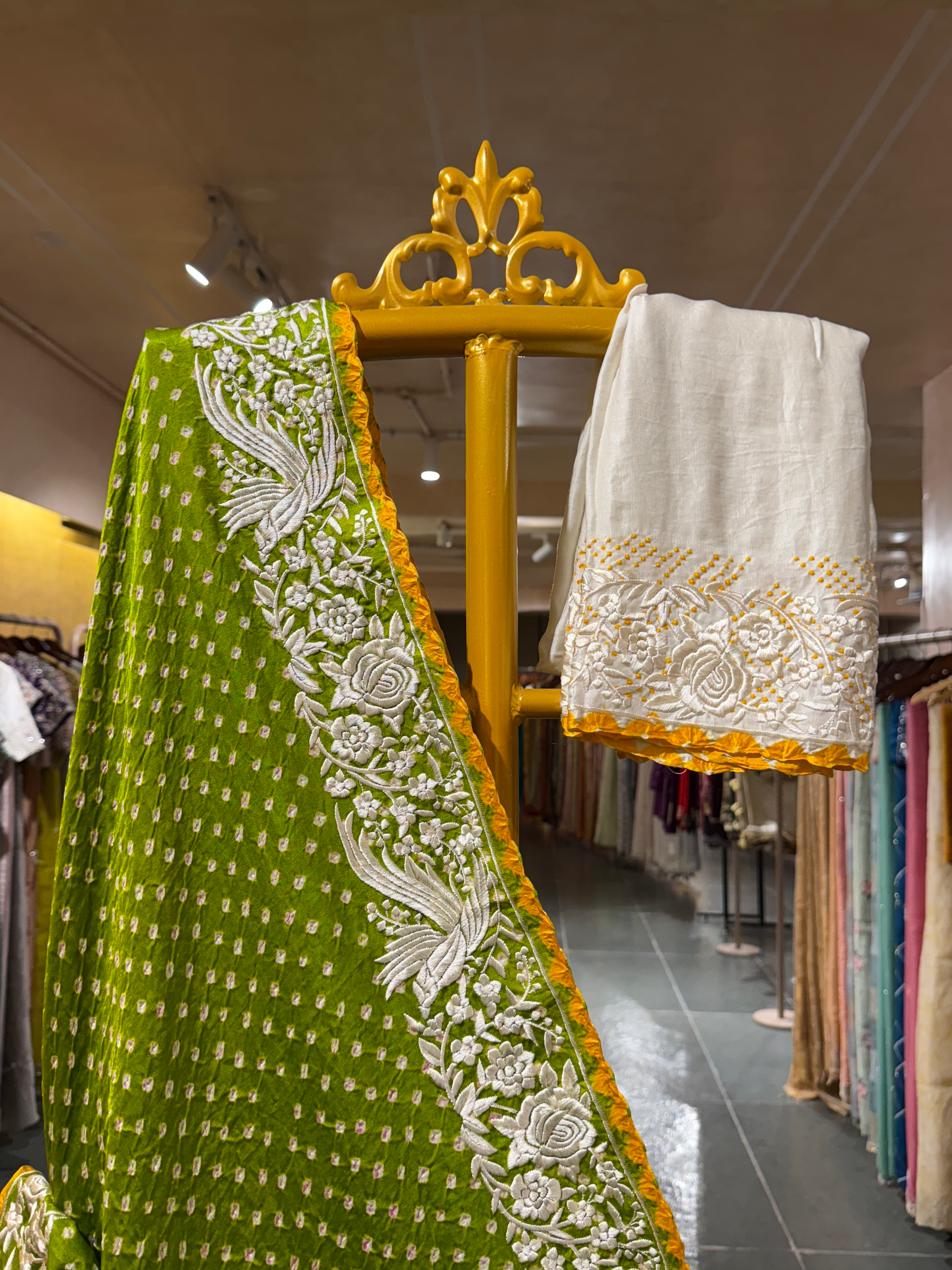 Moong Dal Green Pure Gajji Silk Kutch Bandhej Saree with Parsi Gara Embroidery