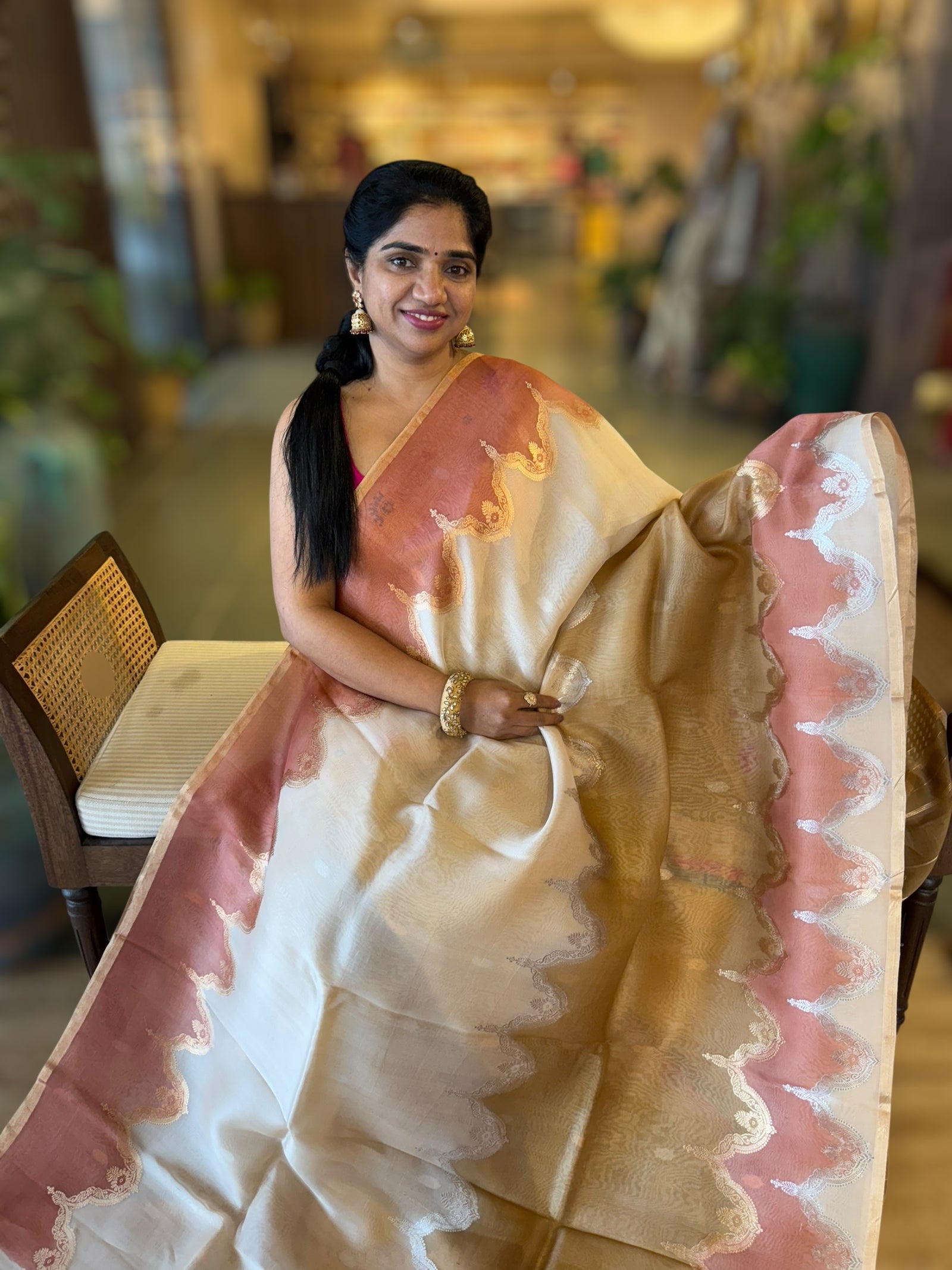 Designer Premium Handloom Rangkaat Kora Banarasi Saree  with Jewelry Design