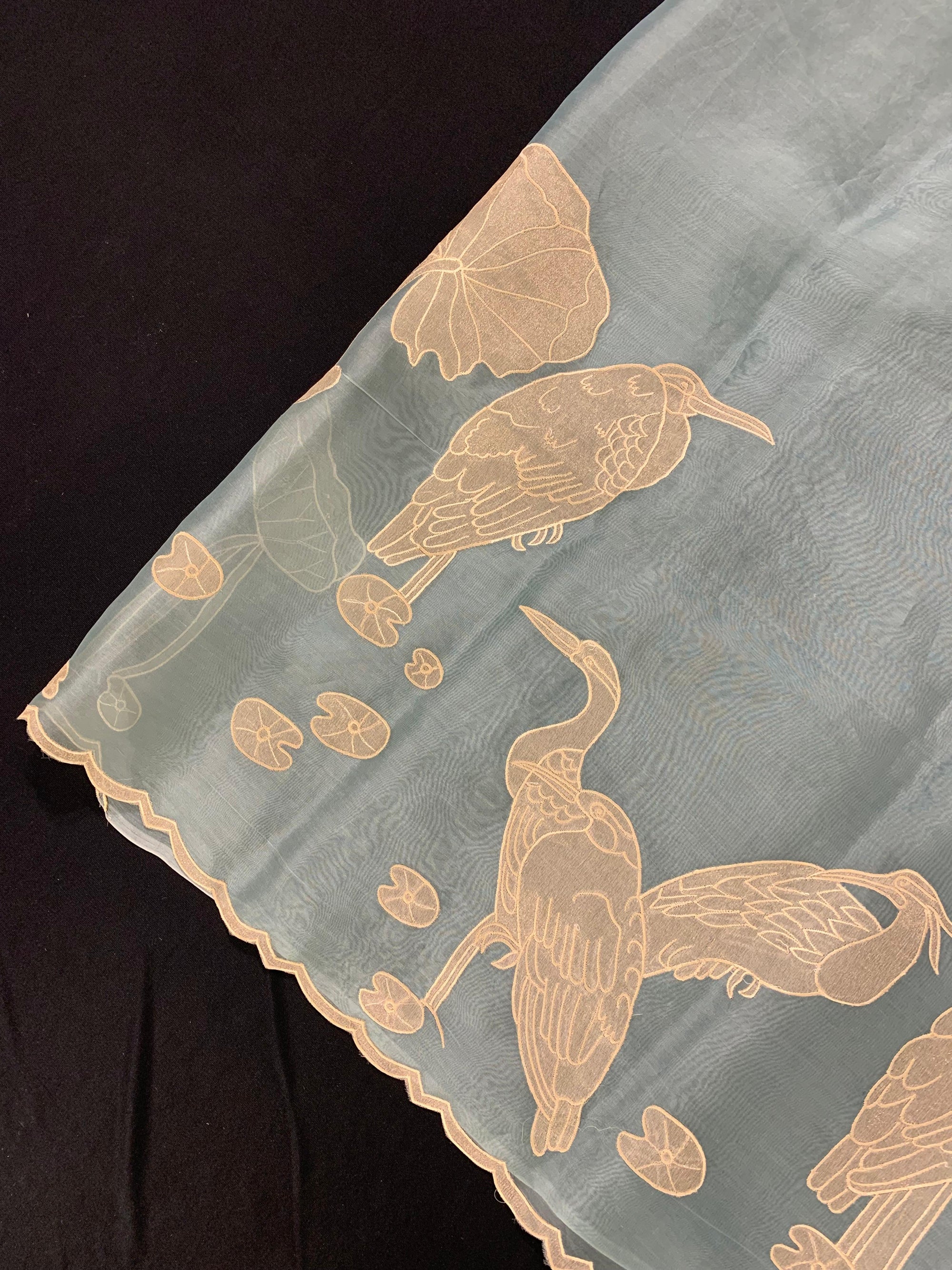 Sky Blue Pure Organza Designer Saree with Allover Tissue Applique Embroidery