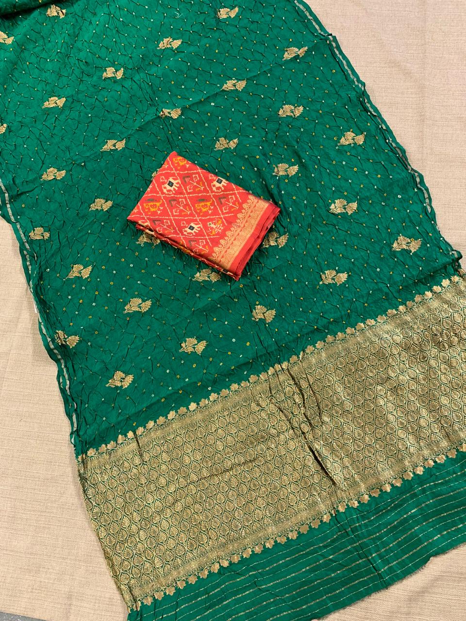 SCBA1105 Pure Handloom Banarasi Chiniya Bandhej Saree with Patola Blouse