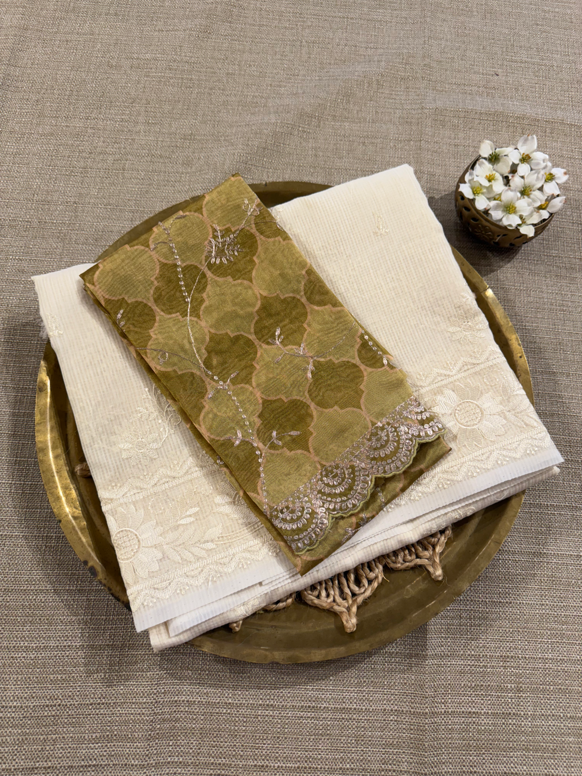 KCCA1911 : Kota Cotton Chikankari Embroidered Saree paired with Fusion Blouses