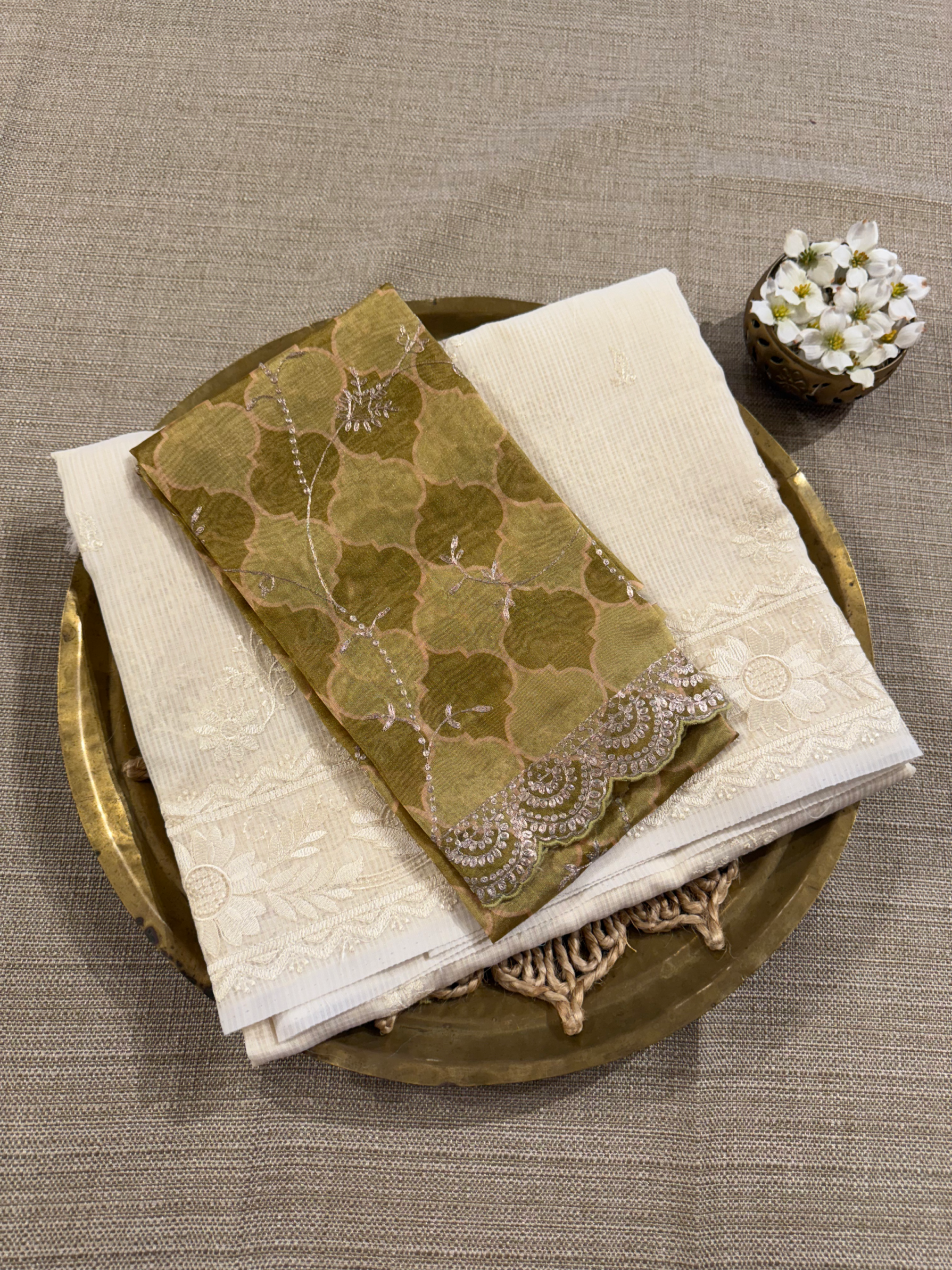 KCCA1911 : Kota Cotton Chikankari Embroidered Saree paired with Fusion Blouses