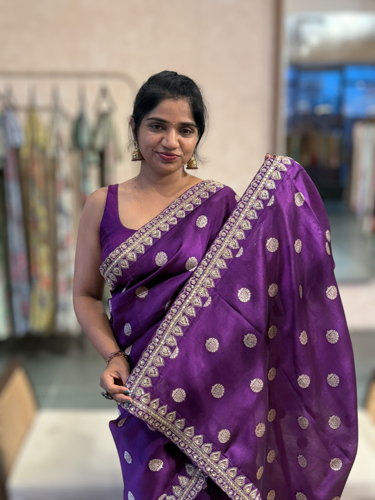 Purple Pure Handloom Banarasi Silk Saree With Handwork Borders and Blouse