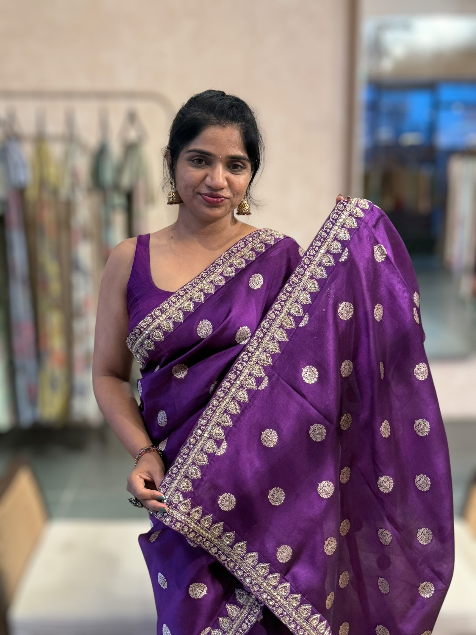 Purple Pure Handloom Banarasi Silk Saree With Handwork Borders and Blouse