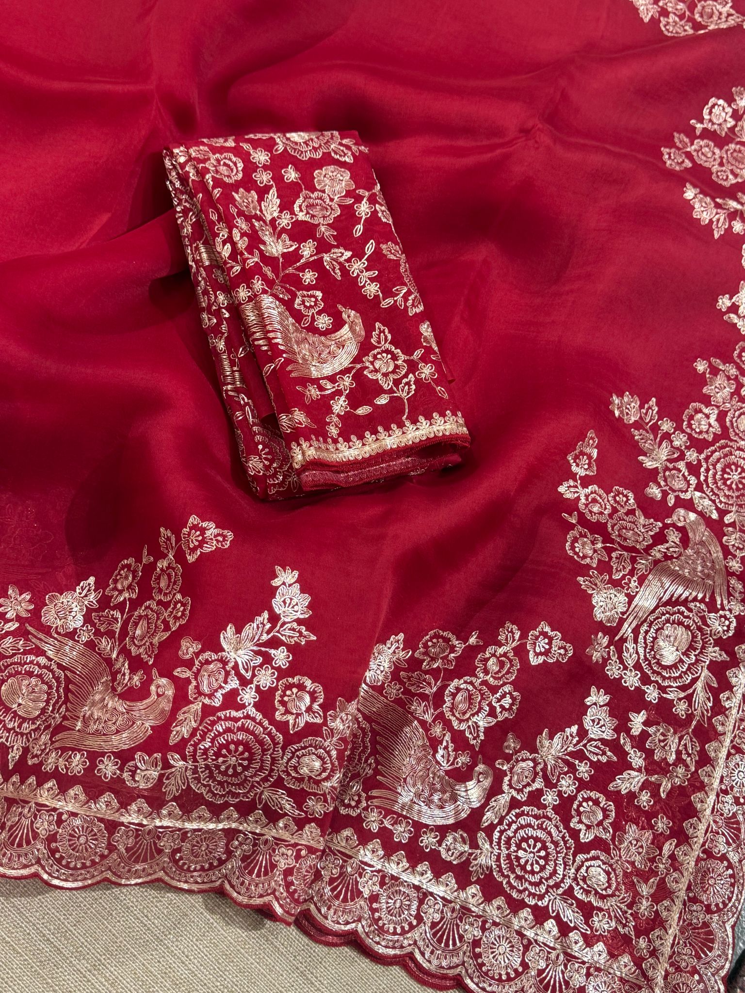 Meroonish Red  Pure organza Saree with pita emb