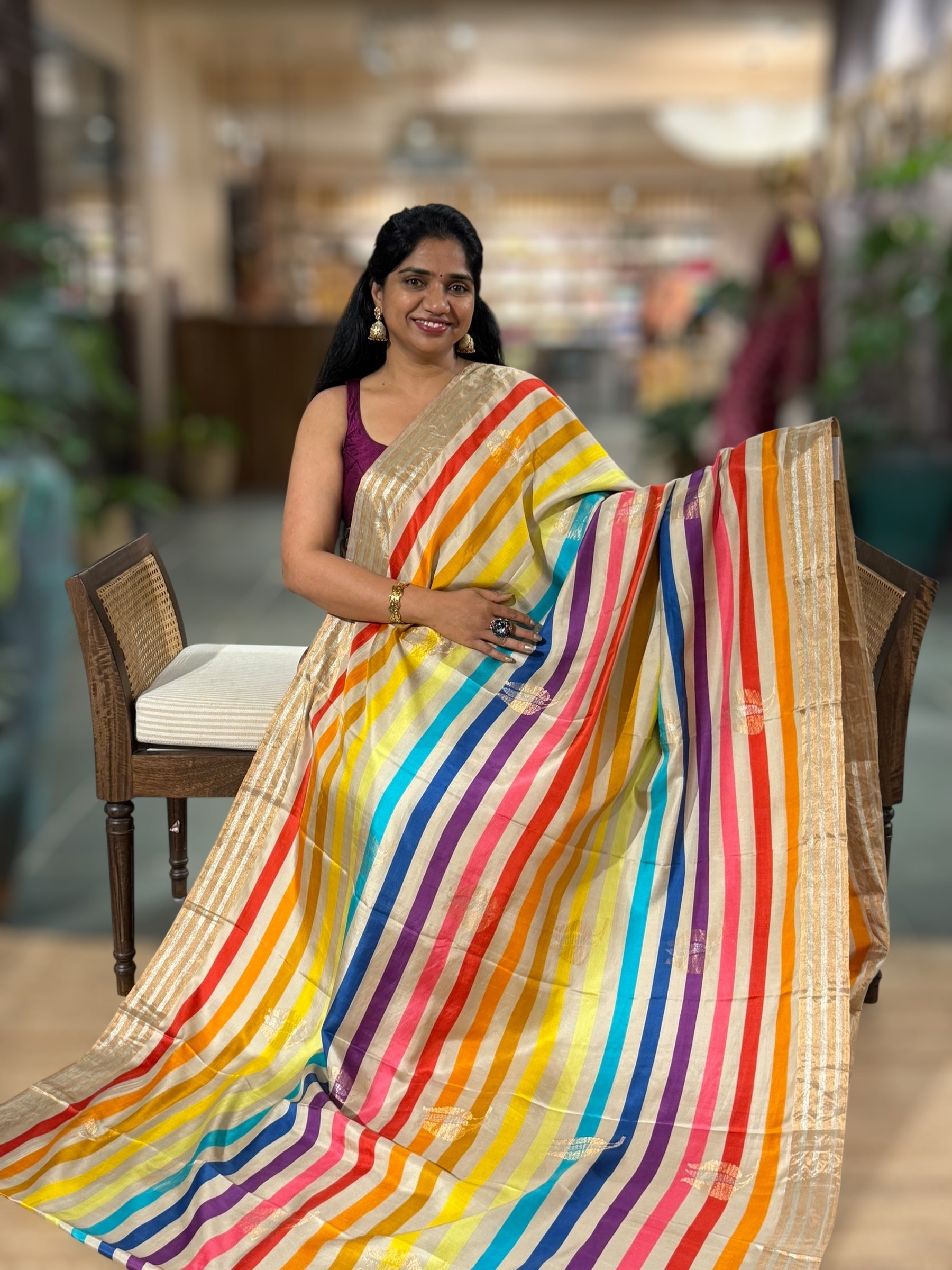 Kanchi Soft Silk with beautiful Multi Color stripes Print