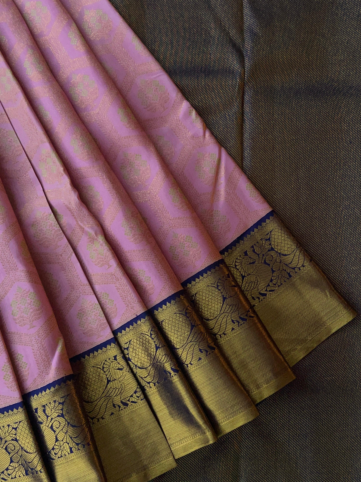 Pure Kanchi Pattu Saree – Baby Pink with Midnight Blue