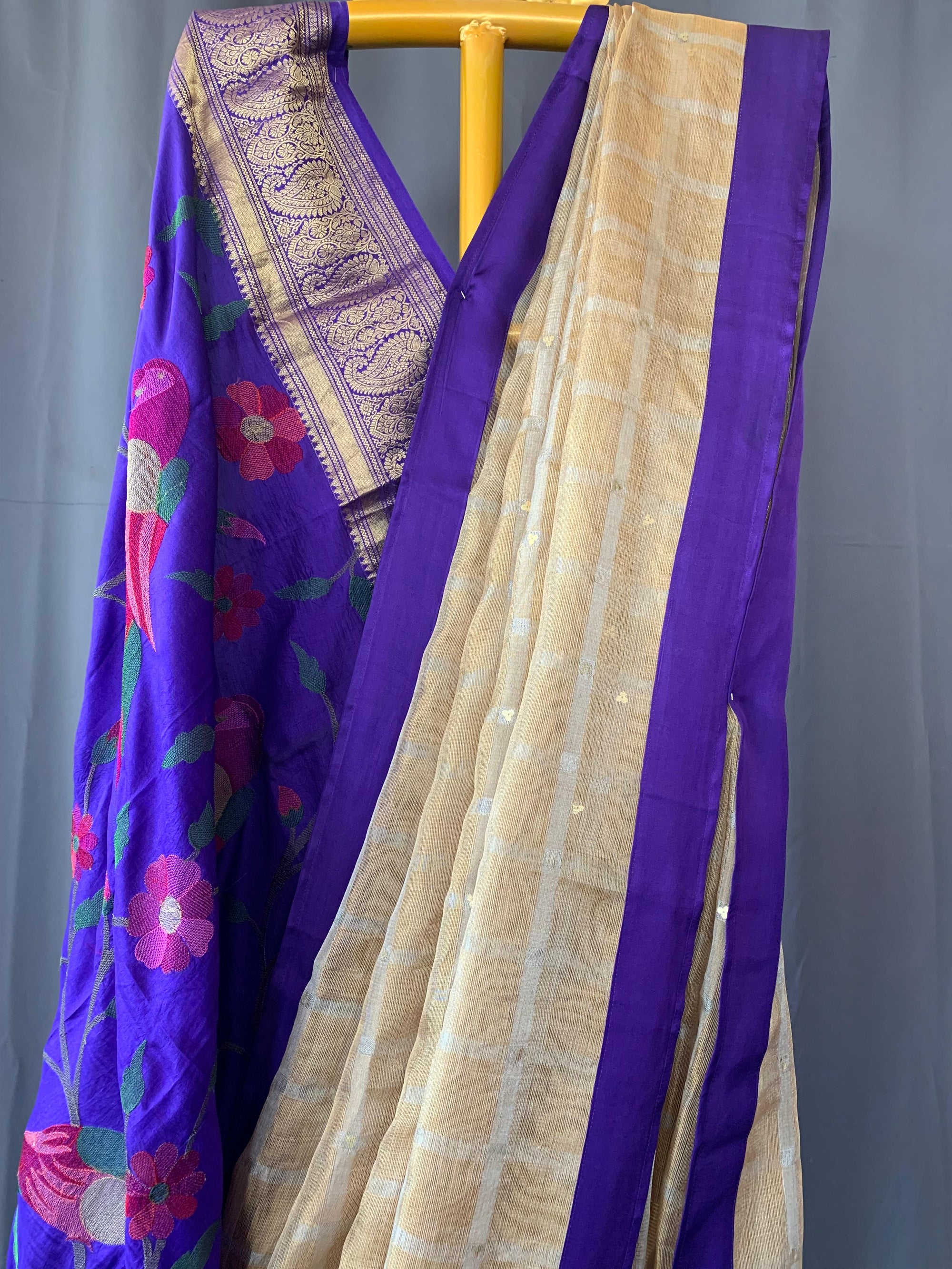 Designer Pure Handloom Gold tissue saree with kanchi petite point work blouse
