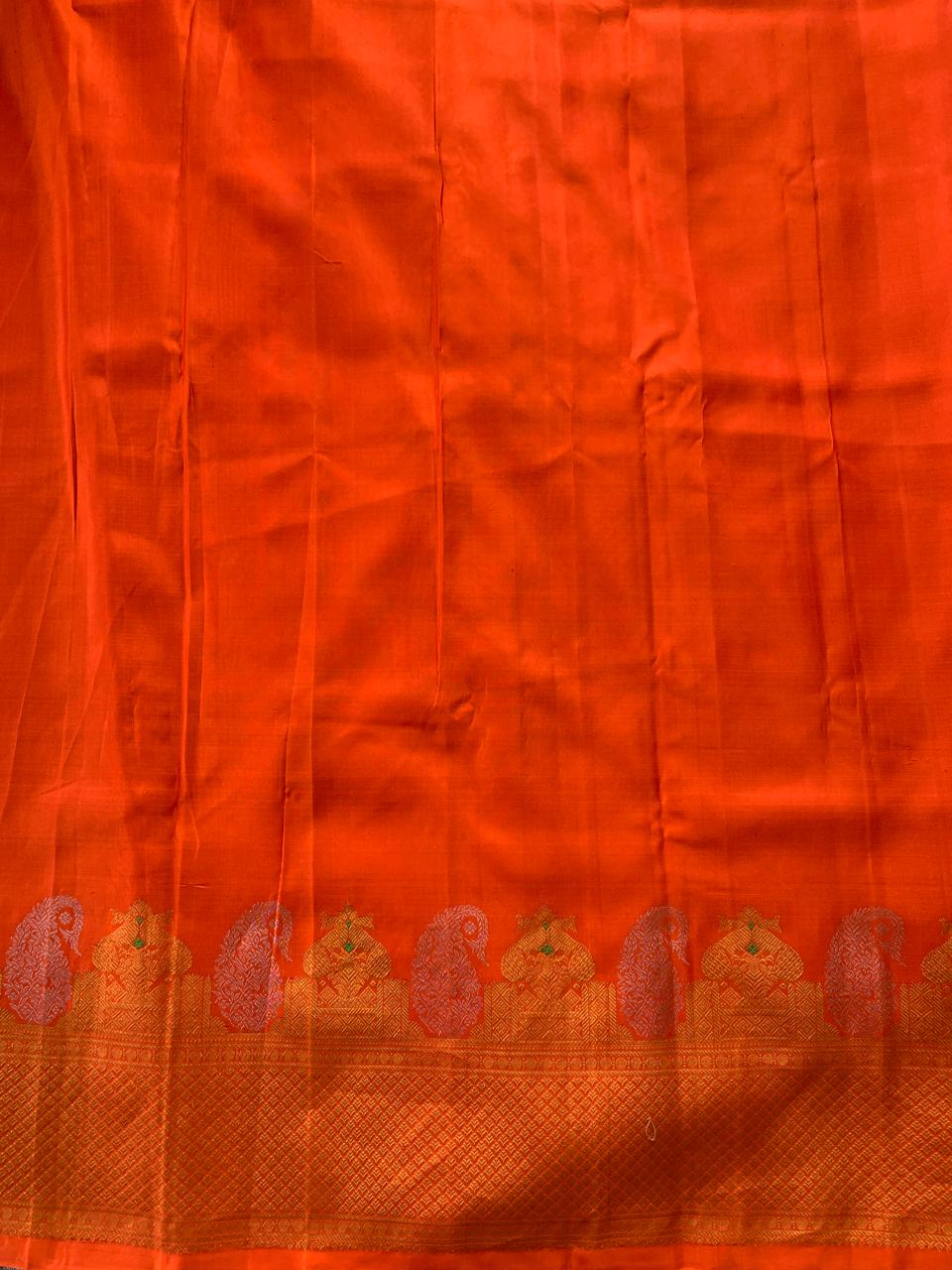 Orange  Pure Handloom Gadwal Saree Turning Borders