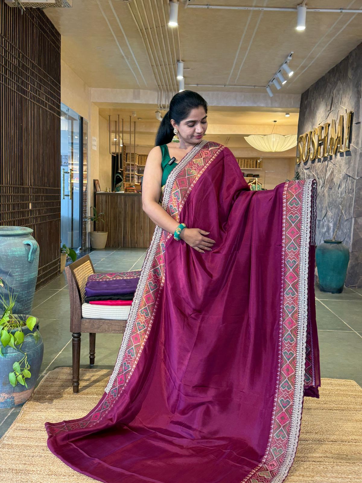 S2304: Tussar silk saree with Patola borders and Sabhyasachi-style