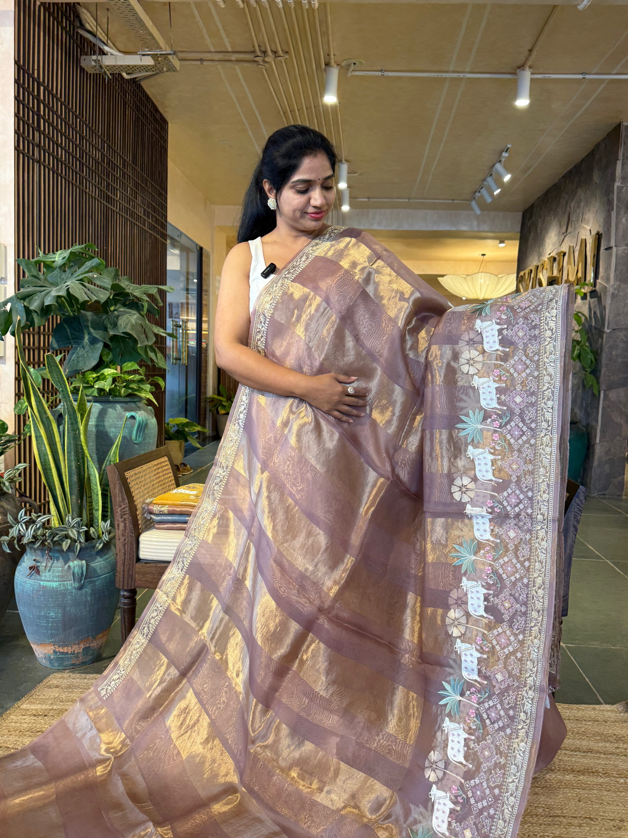Kora Tissue Stripes with Pichwai & Jamdani Inspired Embroidery