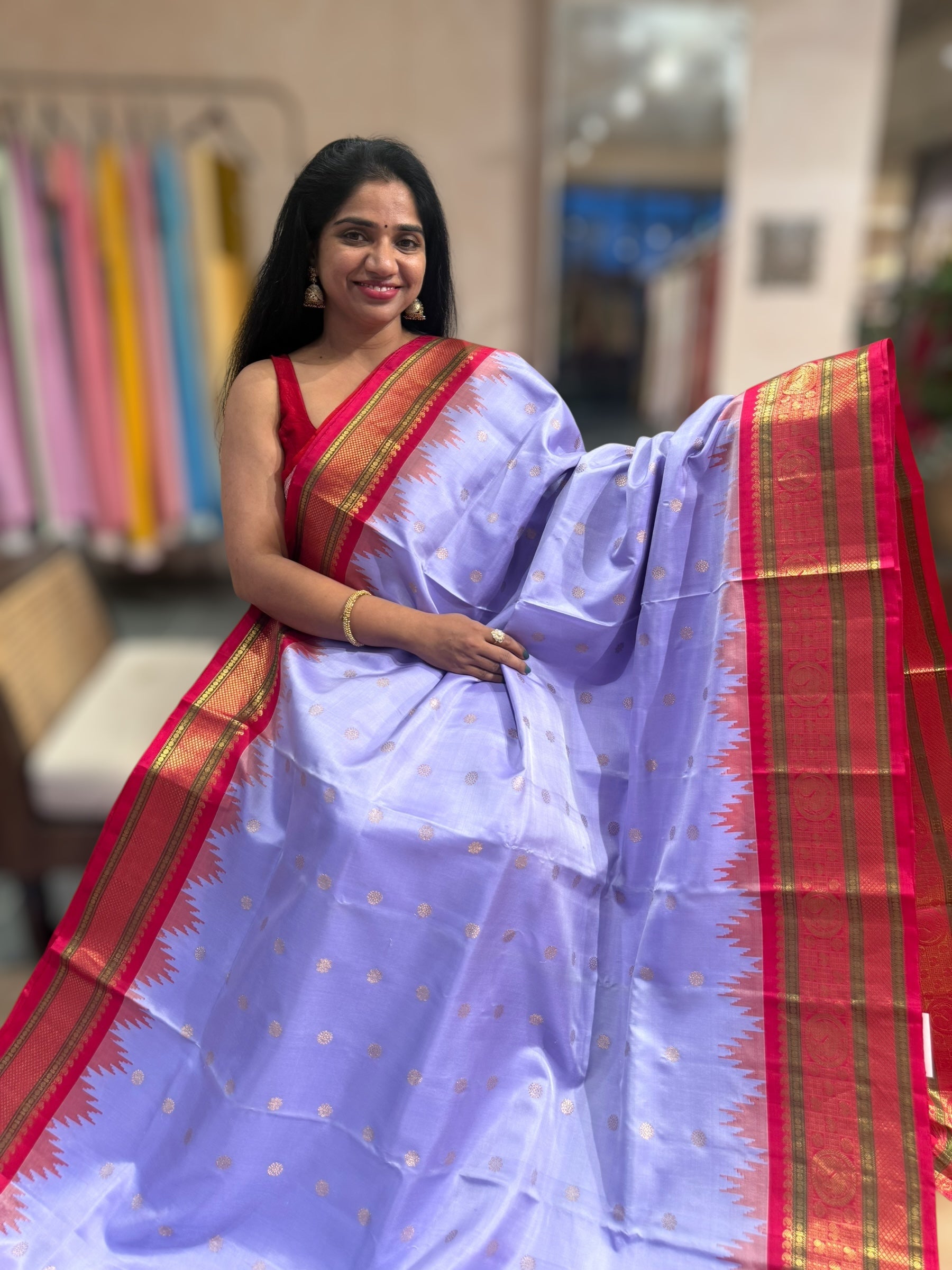 lilac & Reddish Pink Combo Gadwal Handloom Pure Silk Saree