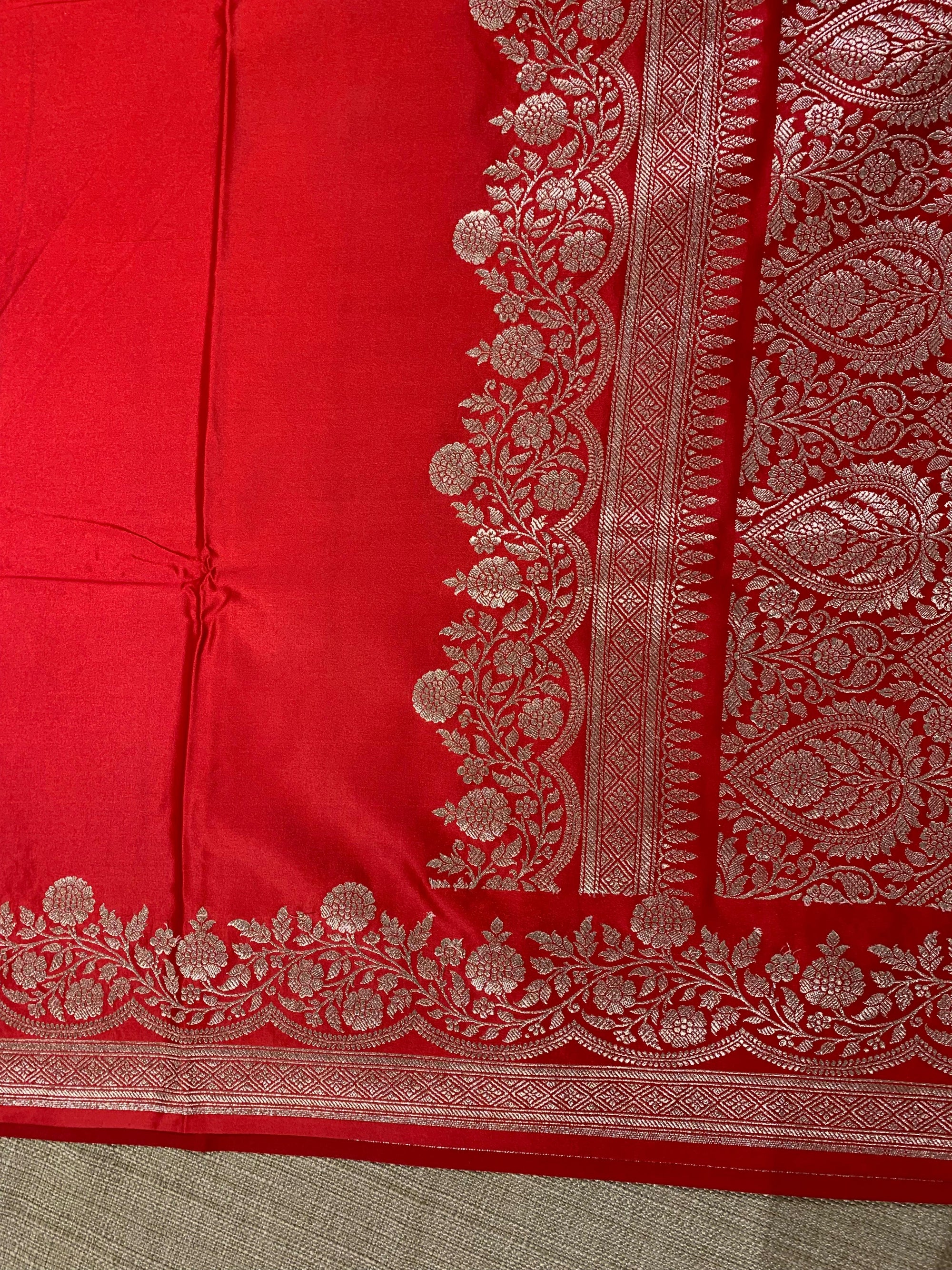 SMSSA230 Chill Red  Mashru Silk Saree With Scallop Border