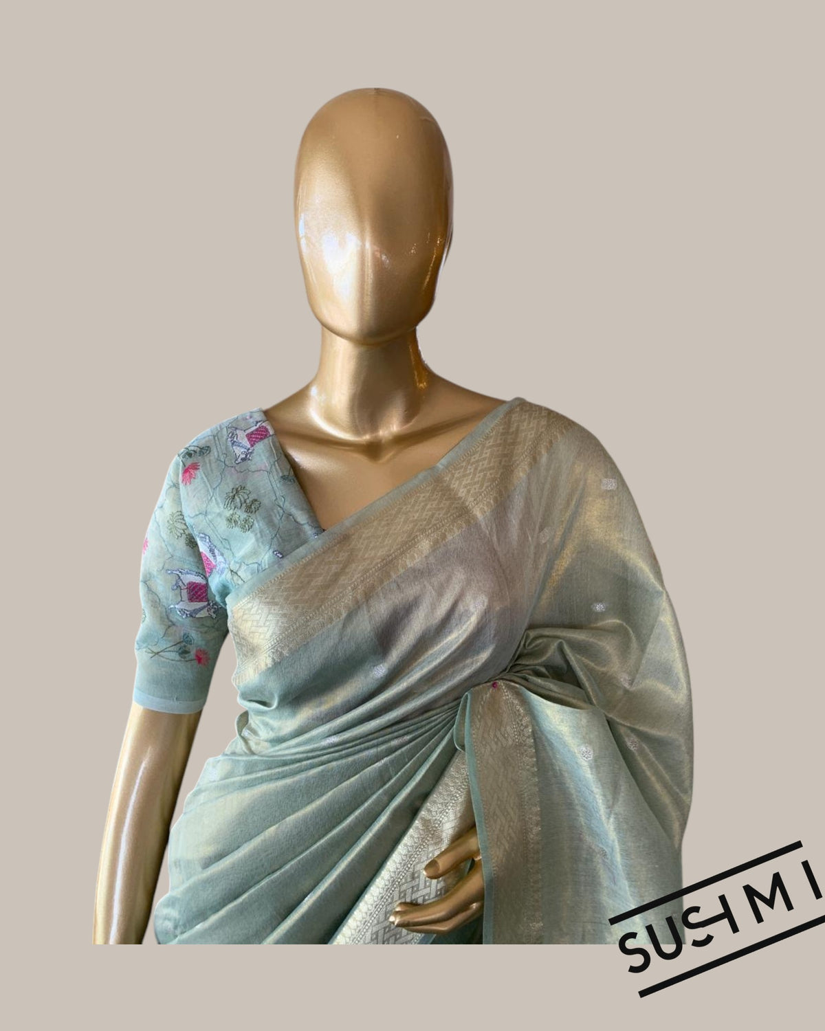 Banarasi cotton tissue with embroidered blouse