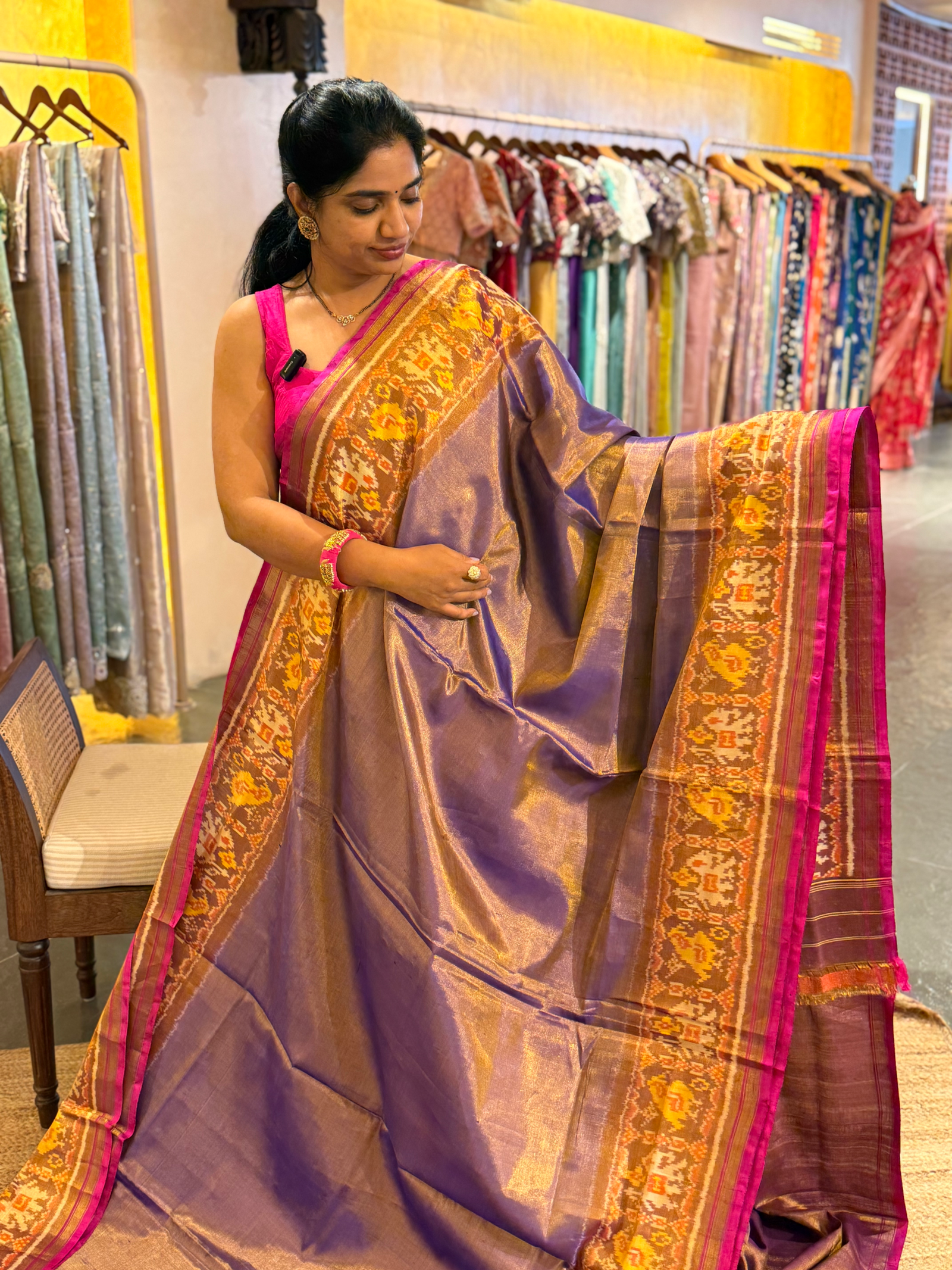 Purple Tissue Patan Patola Saree with Elephant and Parrot Patola Borders