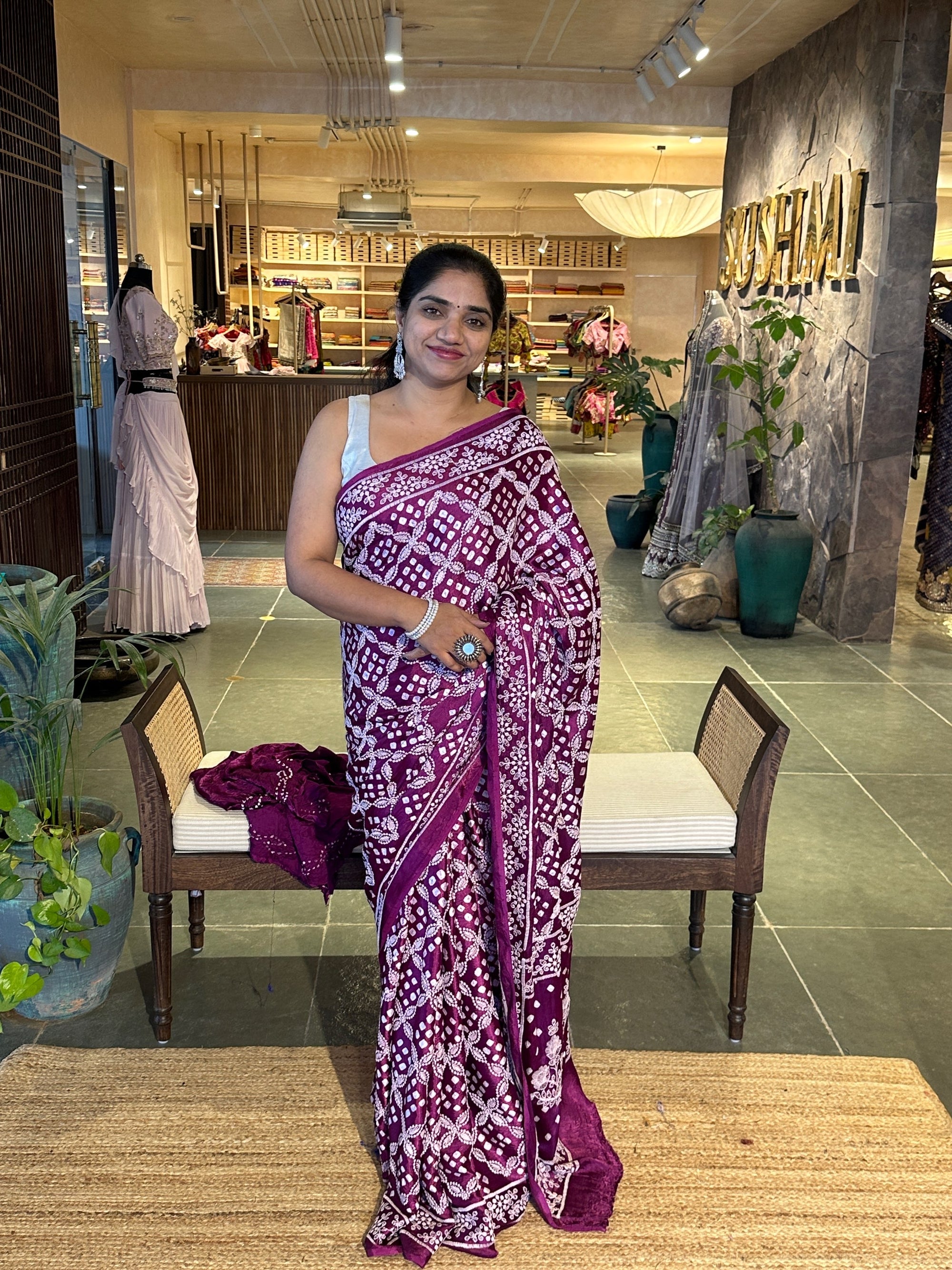 Bandhini Chikankari Fusion Saree
