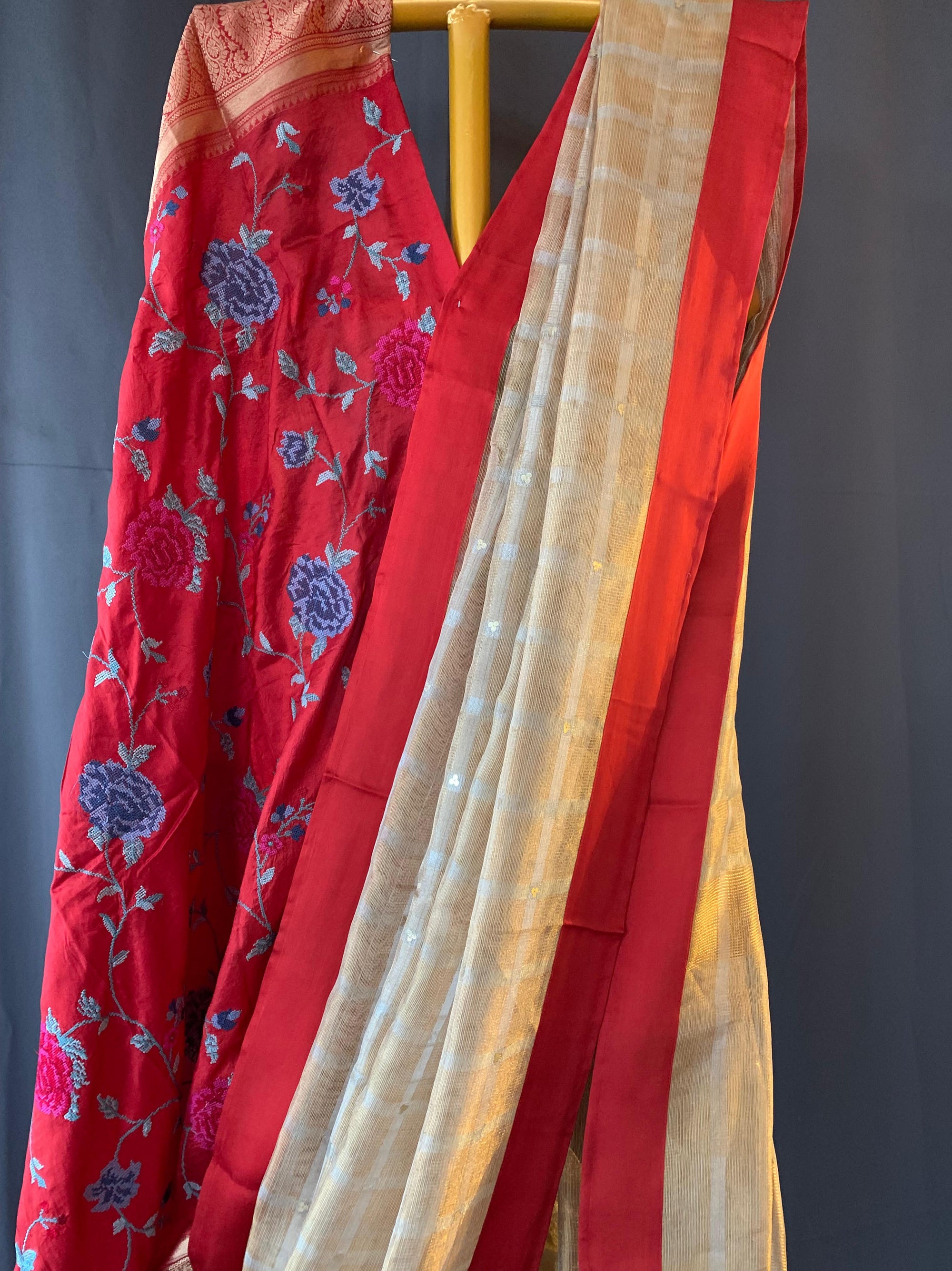 Designer Pure Handloom Gold tissue saree with kanchi petite point work blouse