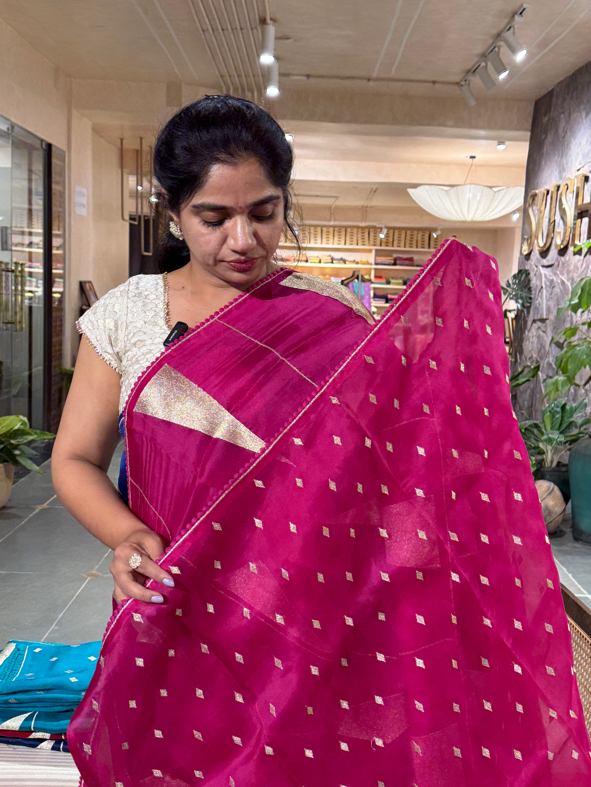 SOCA104 Pink  Pure Organza Silk Saree in contemporary style