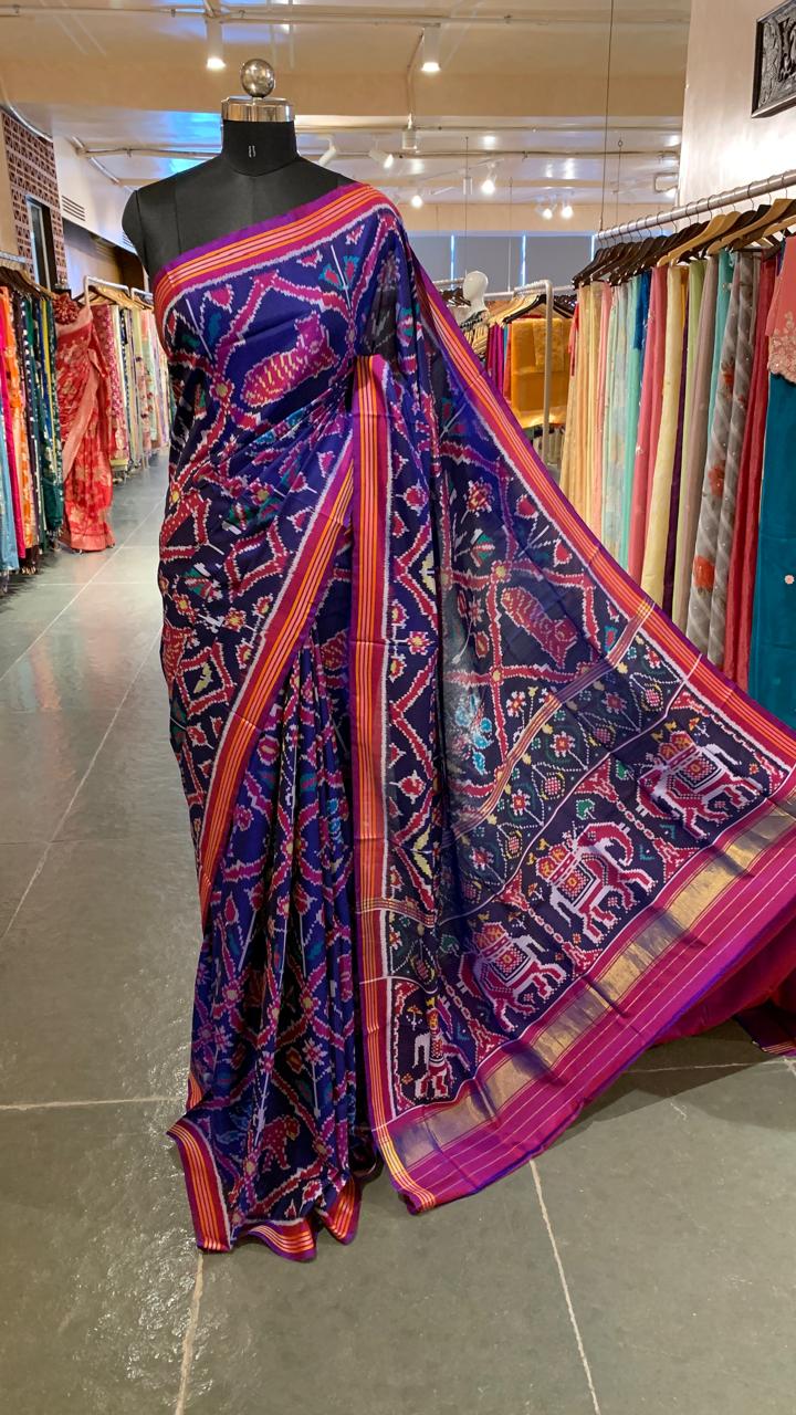 Blue and Majenta Combo Patan Patola Six figure Saree