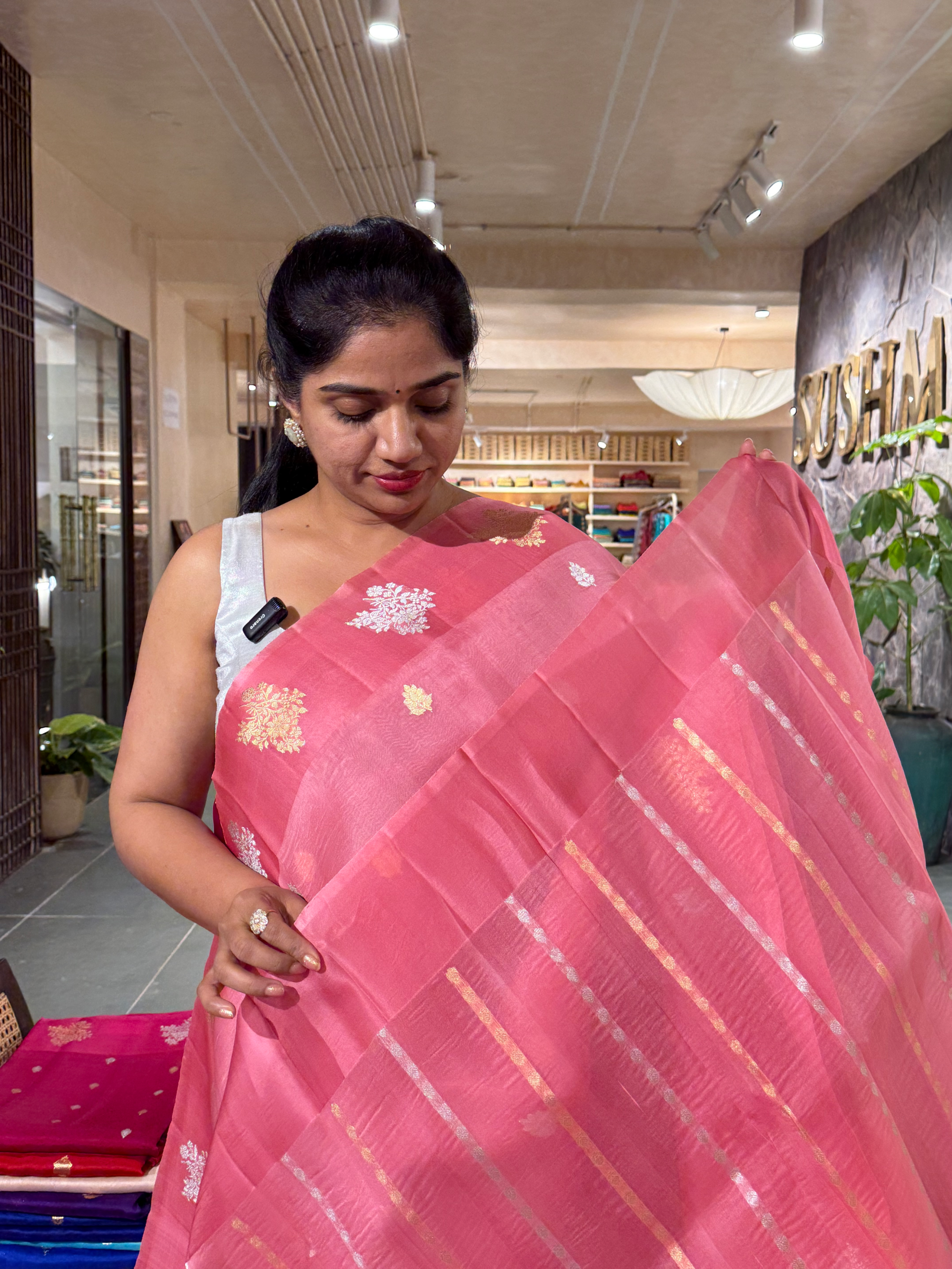 Coral Pink Beige Kora Banarasi Handloom Silk Saree with Sona Rupa Kaduwa Weaving