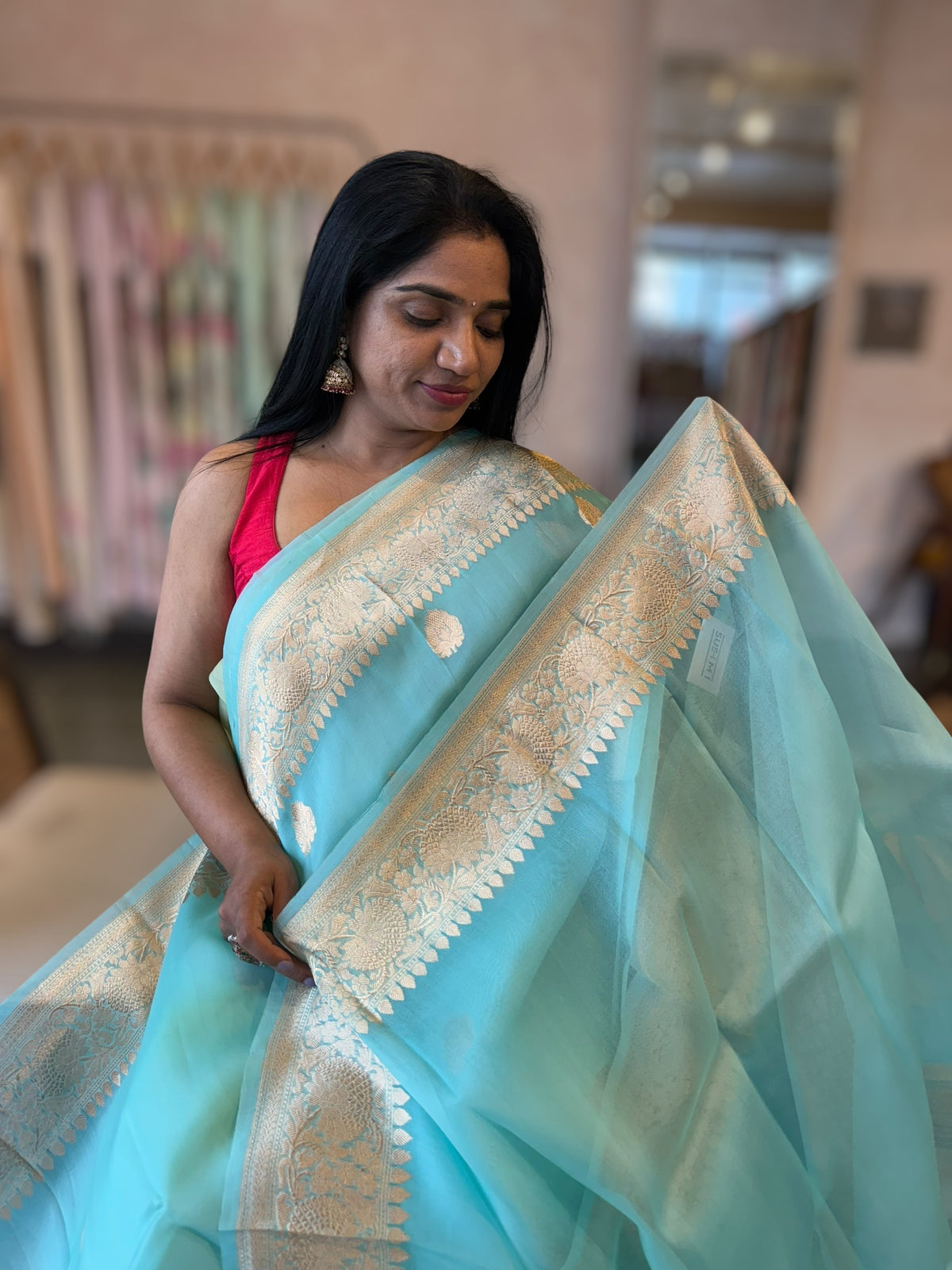 Pastel Blue Pure Handloom Kora Banarasi Saree With Kaduwa Woven Motifs