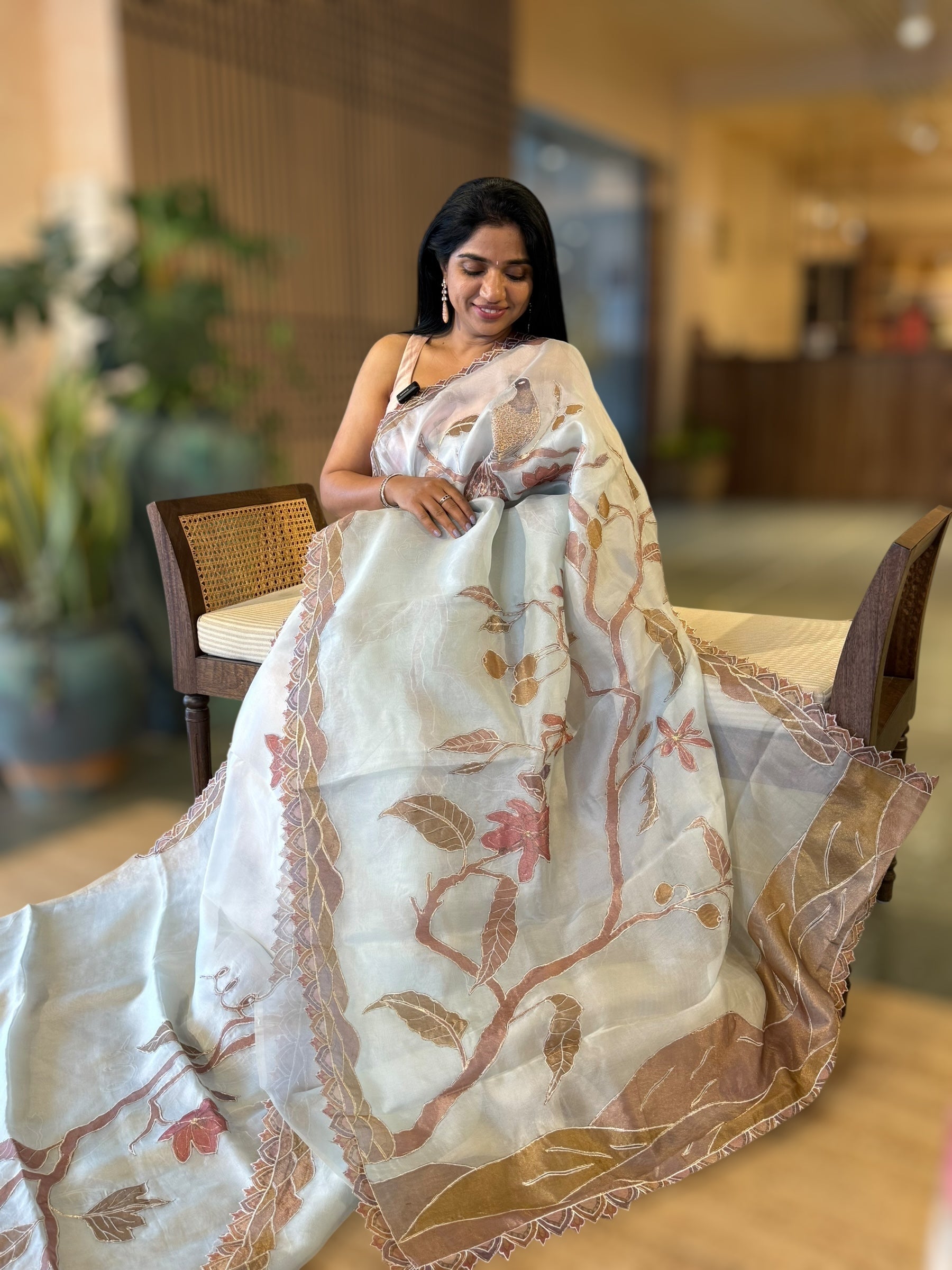 Pastel Blue Pure Organza Saree with one of a kind Tissue Applique work allover