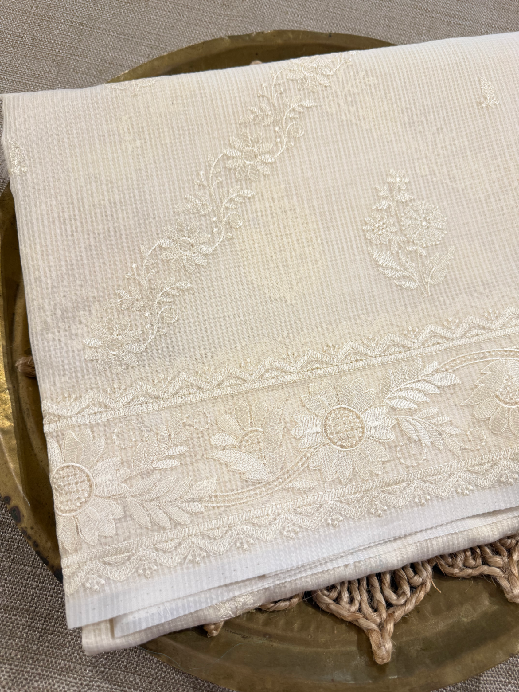 KCCA1912 : Kota Cotton Chikankari Embroidered Saree paired with Fusion Blouses