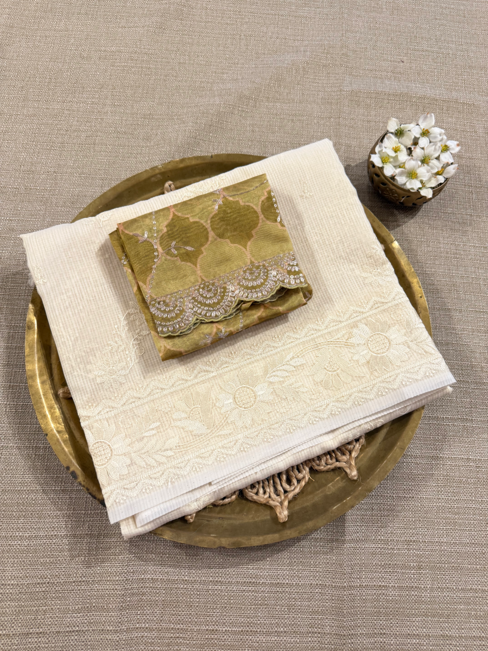 KCCA1911 : Kota Cotton Chikankari Embroidered Saree paired with Fusion Blouses
