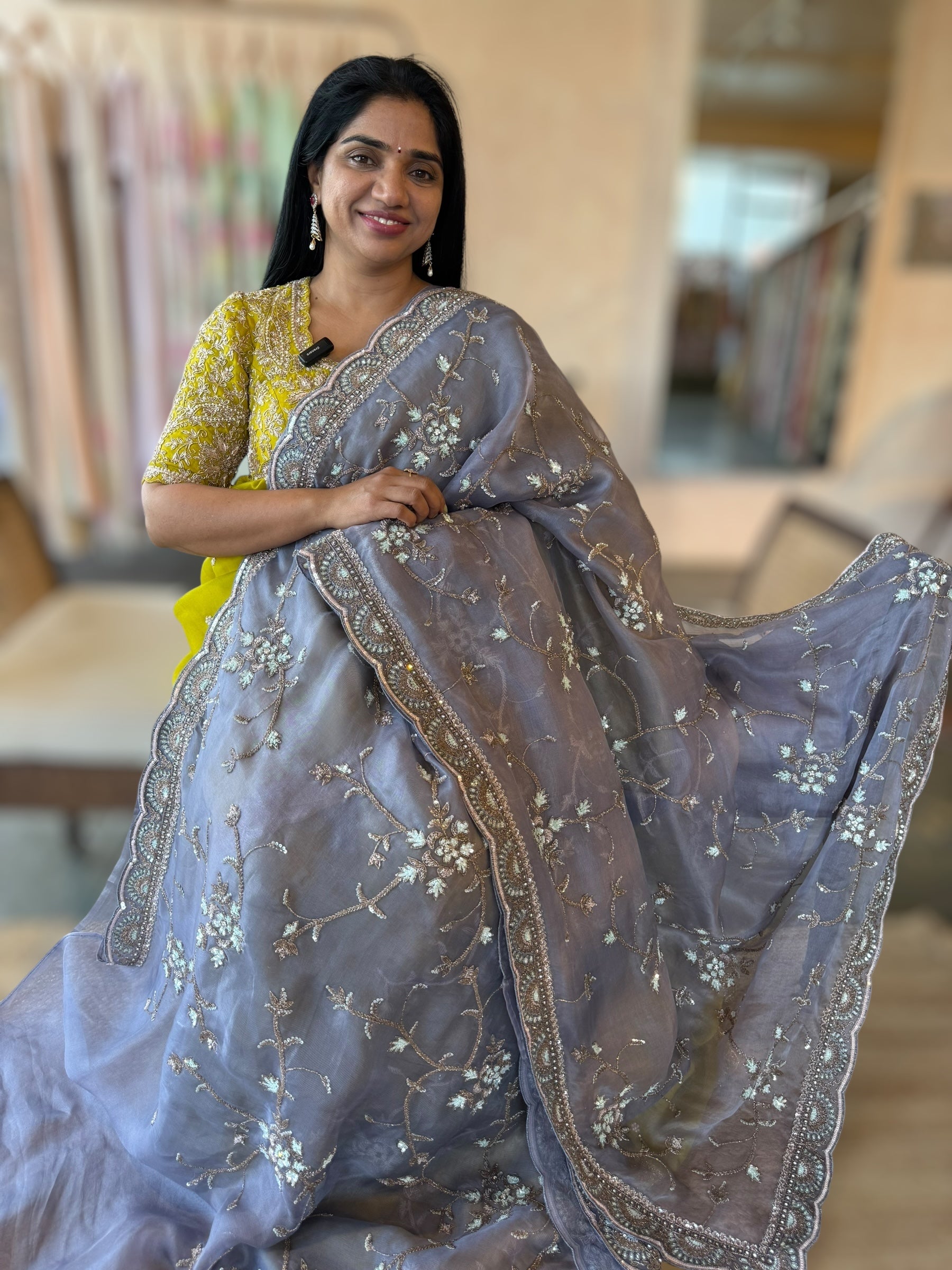 Greyish Lilac Allover Handwork Saree