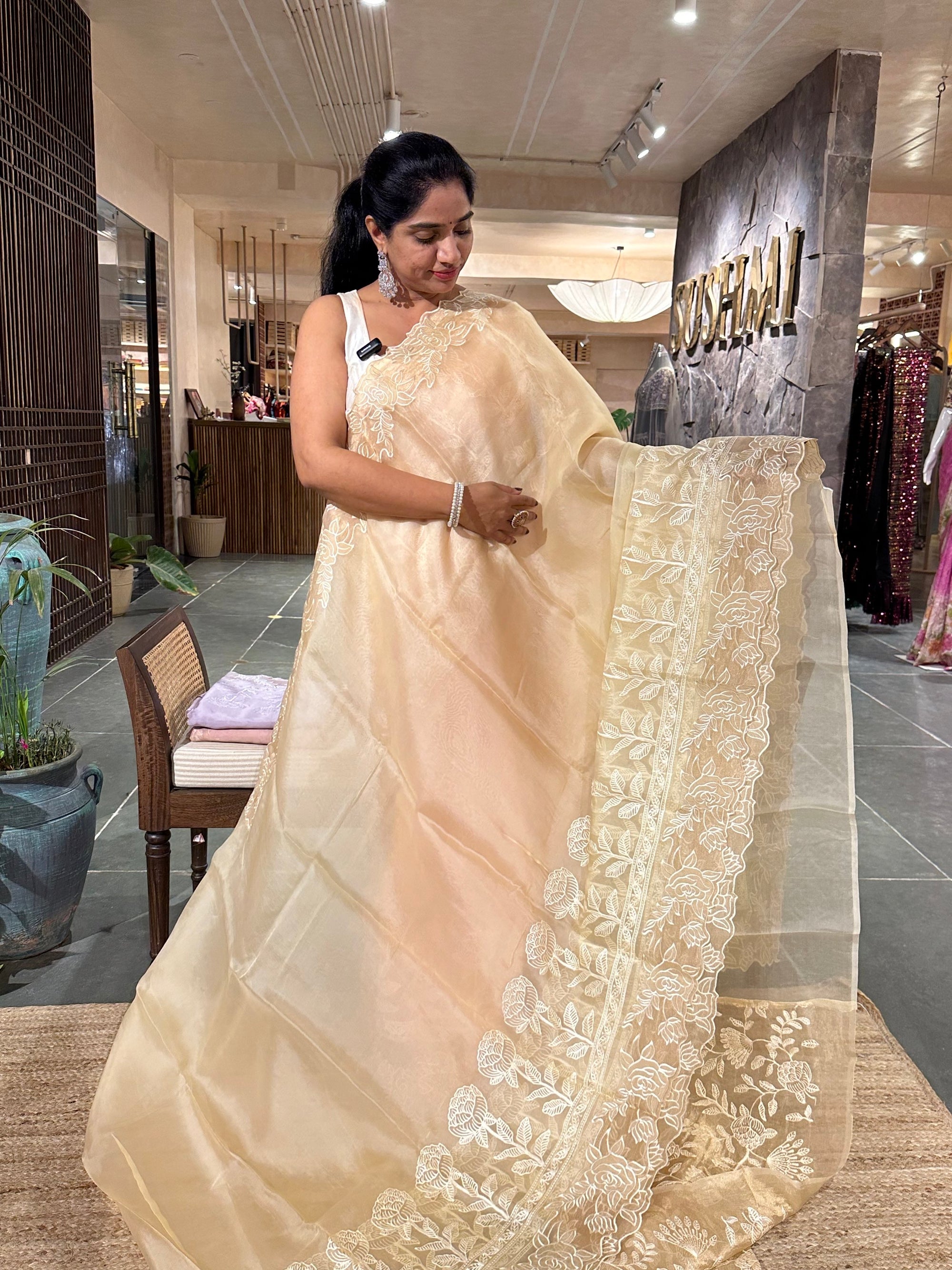 Pastel Yellow Pure Organza heavy  cutwork embroidered border saree
