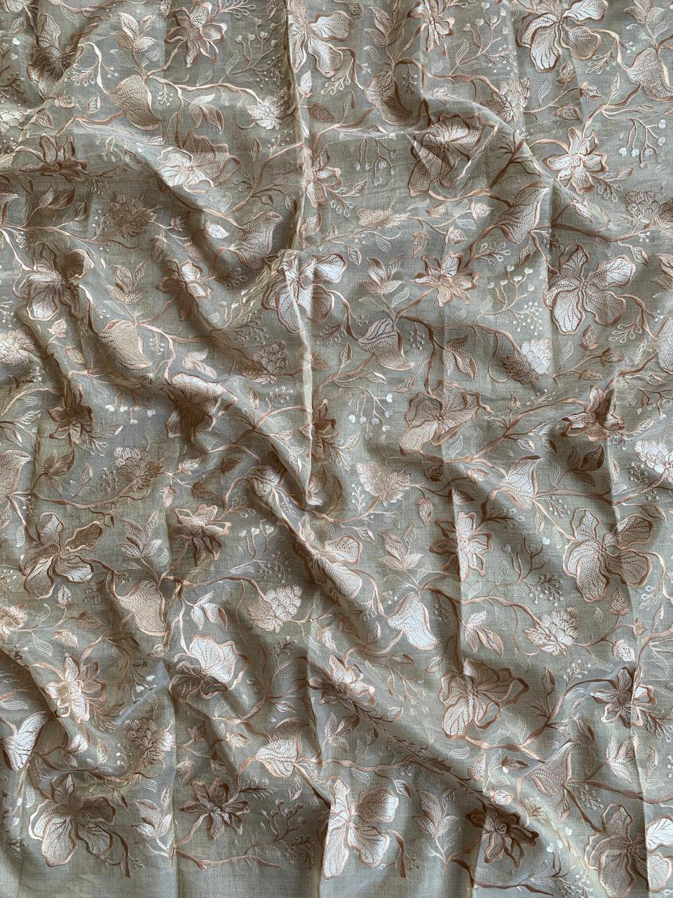Mint Mul Tissue Stripes Saree With Tissue Cutwork  Border & Blouse