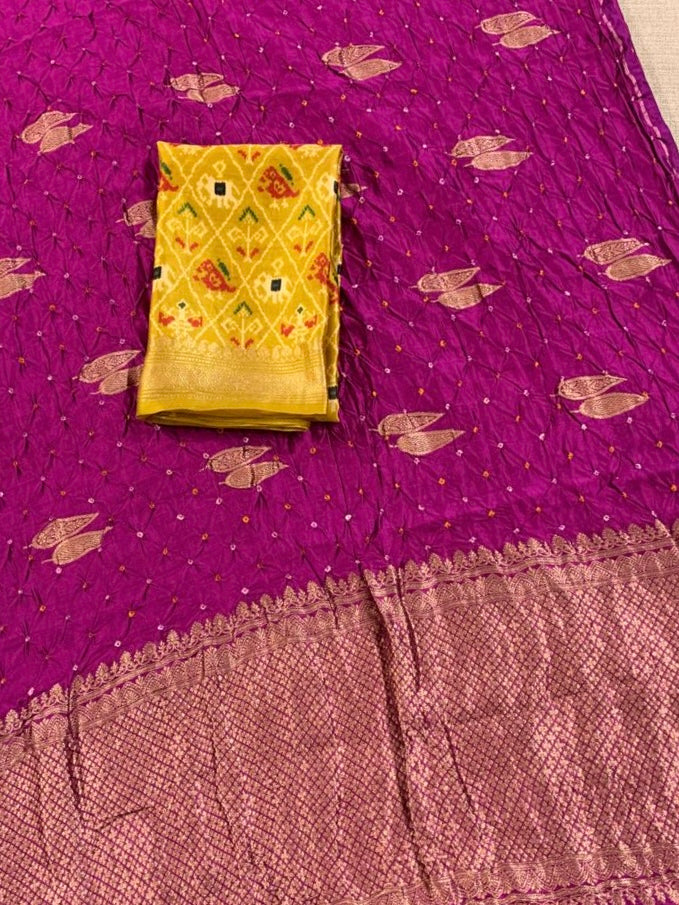 SCBA1101 : Pure Handloom Banarasi Chiniya Bandhej Saree with Patola Blouse