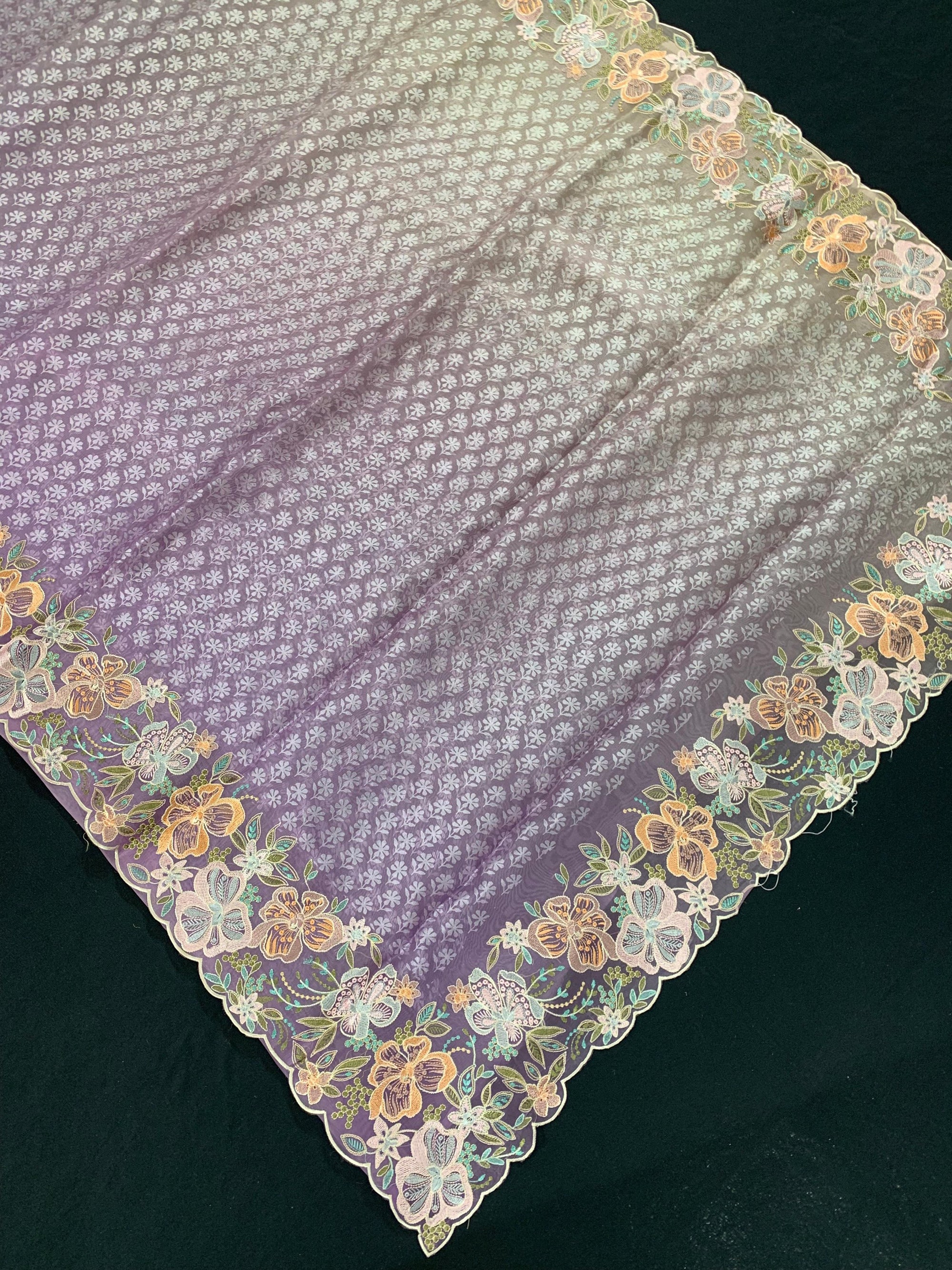 Lilac Pure Organza Brasso Saree with Stunning Embroidered Border and Blouse