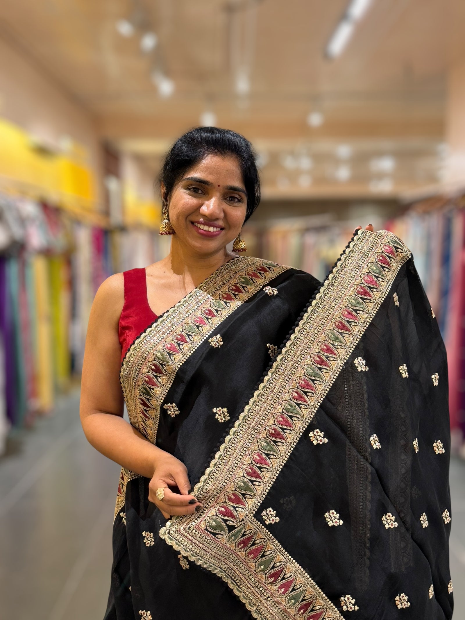 Luxe Black Organza Saree with Sabyasachi-Inspired Border & Blouse