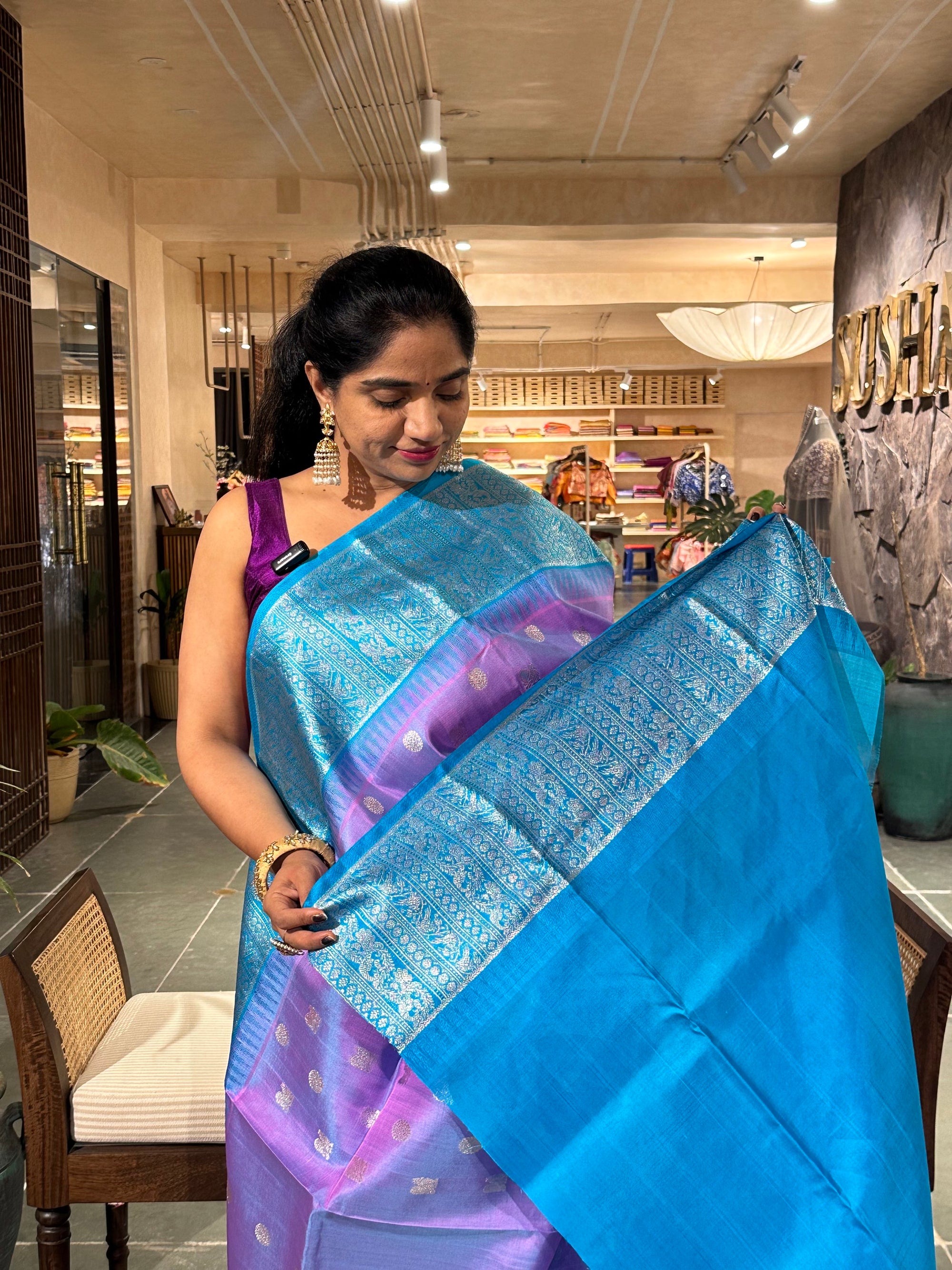Lilac and Blue Combo Venkatagiri Handloom Pure Silk Saree