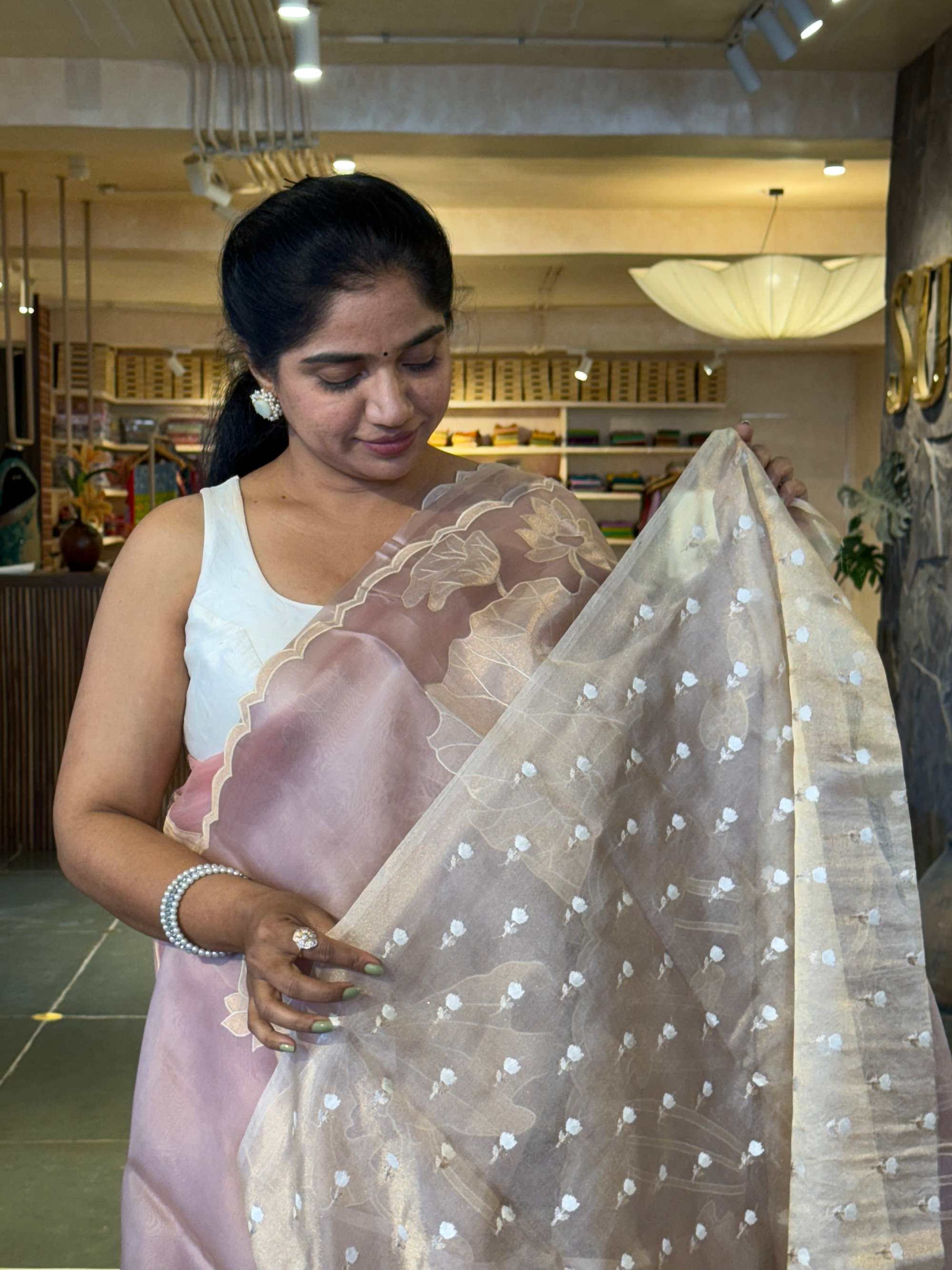 Mauve  Pure Organza Designer Saree with Allover Tissue Applique Embroidery