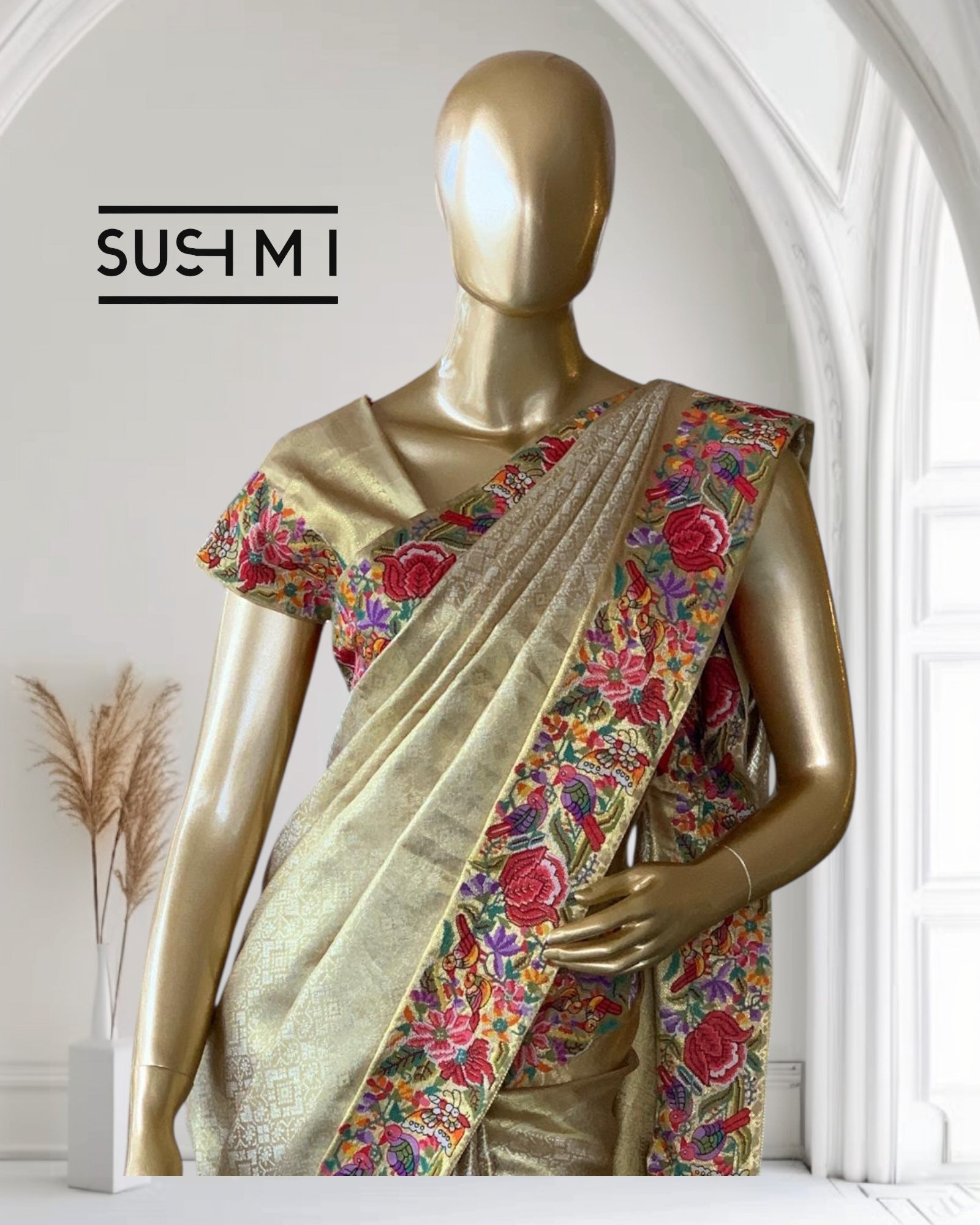 Pure Kanchi Tissue Brocade Saree with Petite Point Embroidery