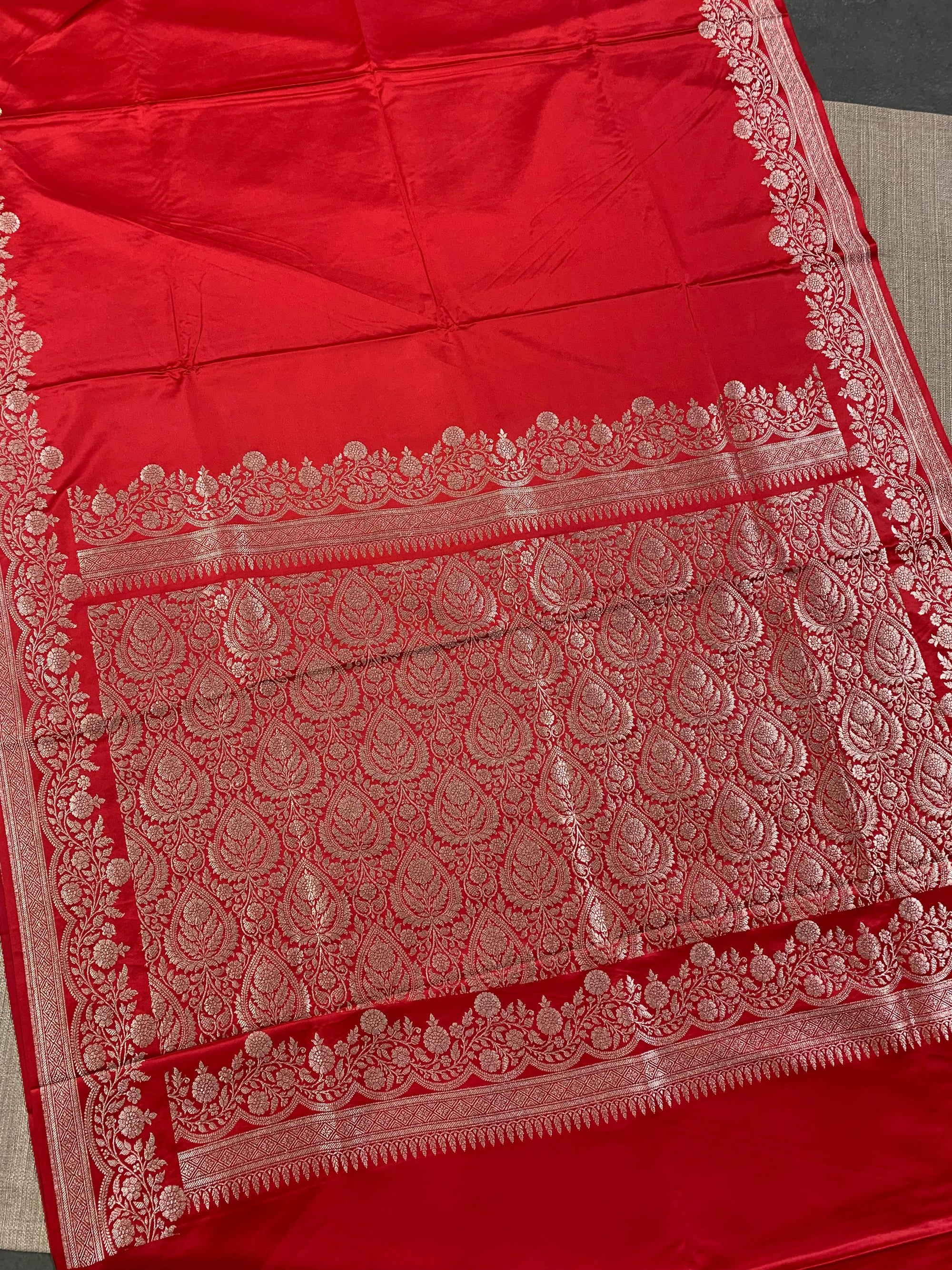 SMSSA230 Chill Red  Mashru Silk Saree With Scallop Border