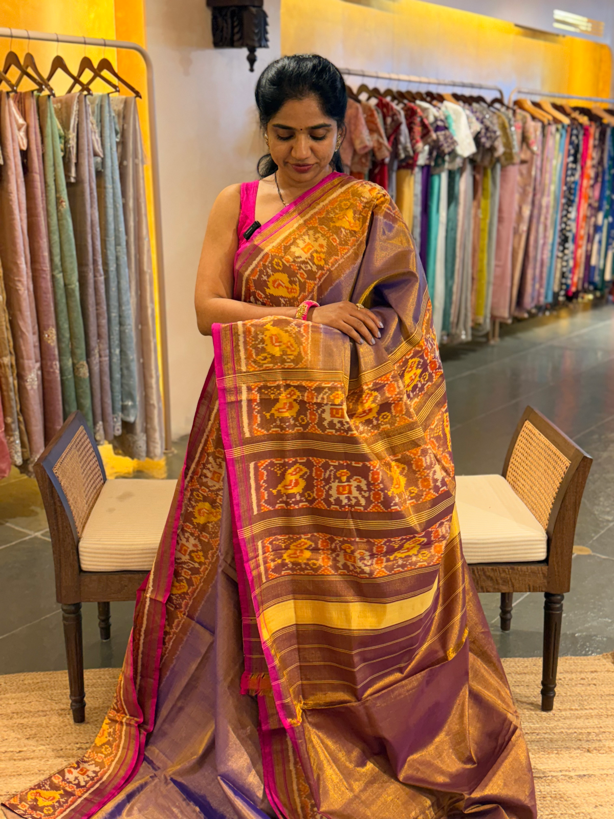 Purple Tissue Patan Patola Saree with Elephant and Parrot Patola Borders