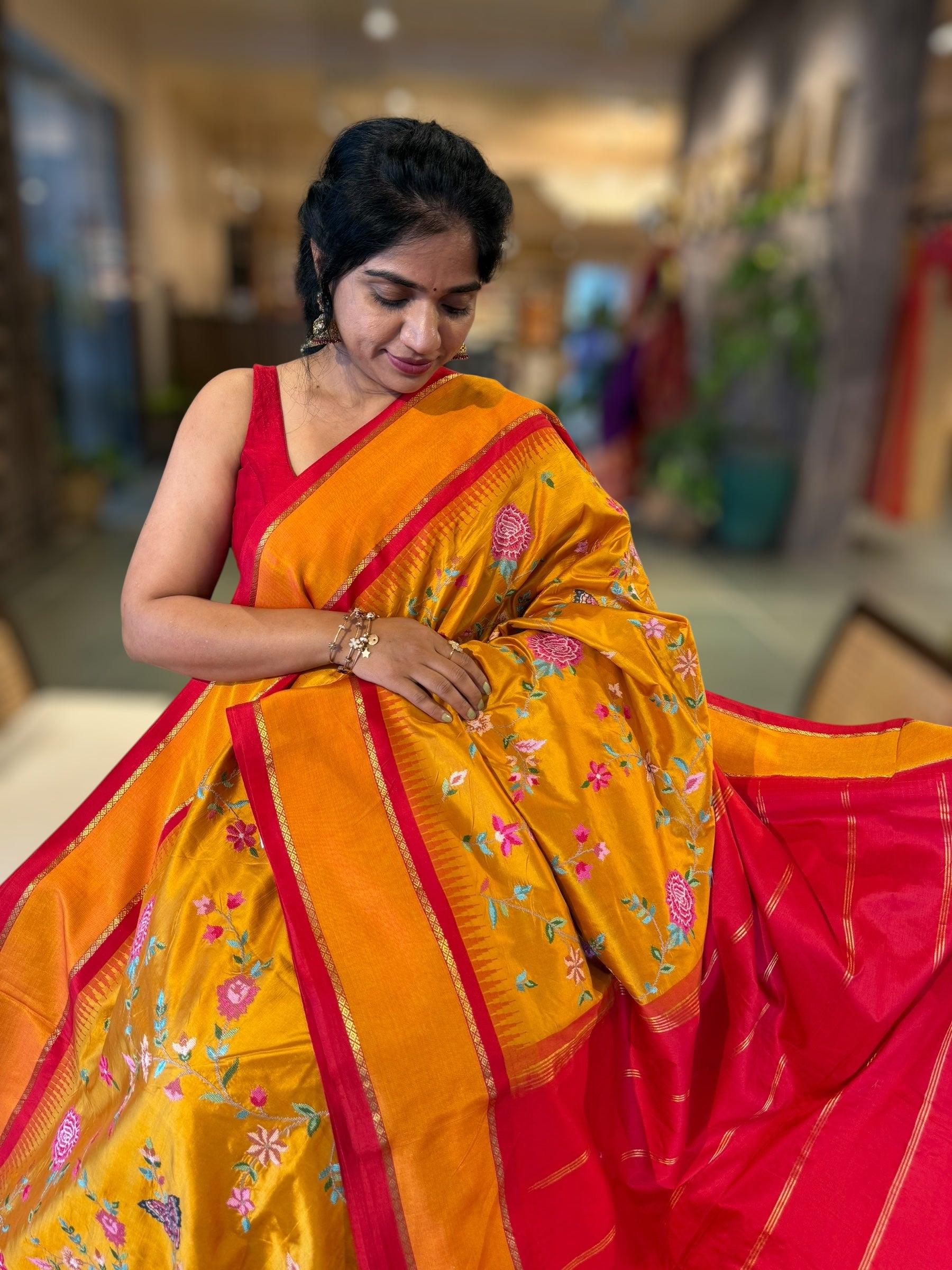 Kanchi Gap Border Saree With Allover Petite Point Embroidery