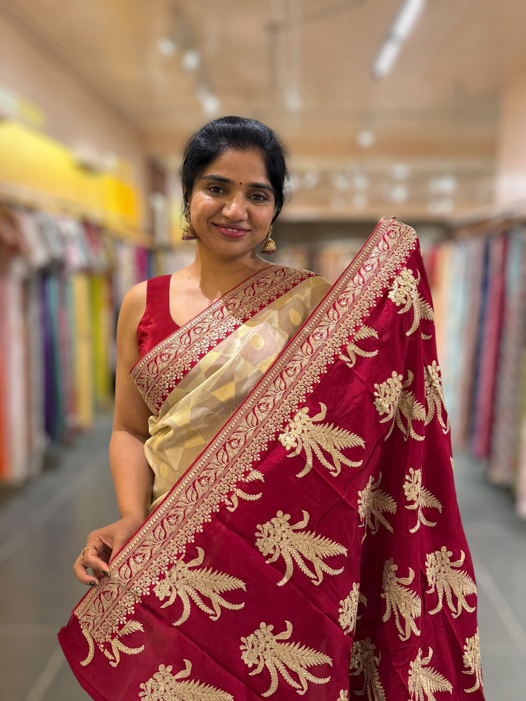 Ivory Kora Tissue Saree with Sabyasachi-Style Borders & Heavy Embroidered Blouse