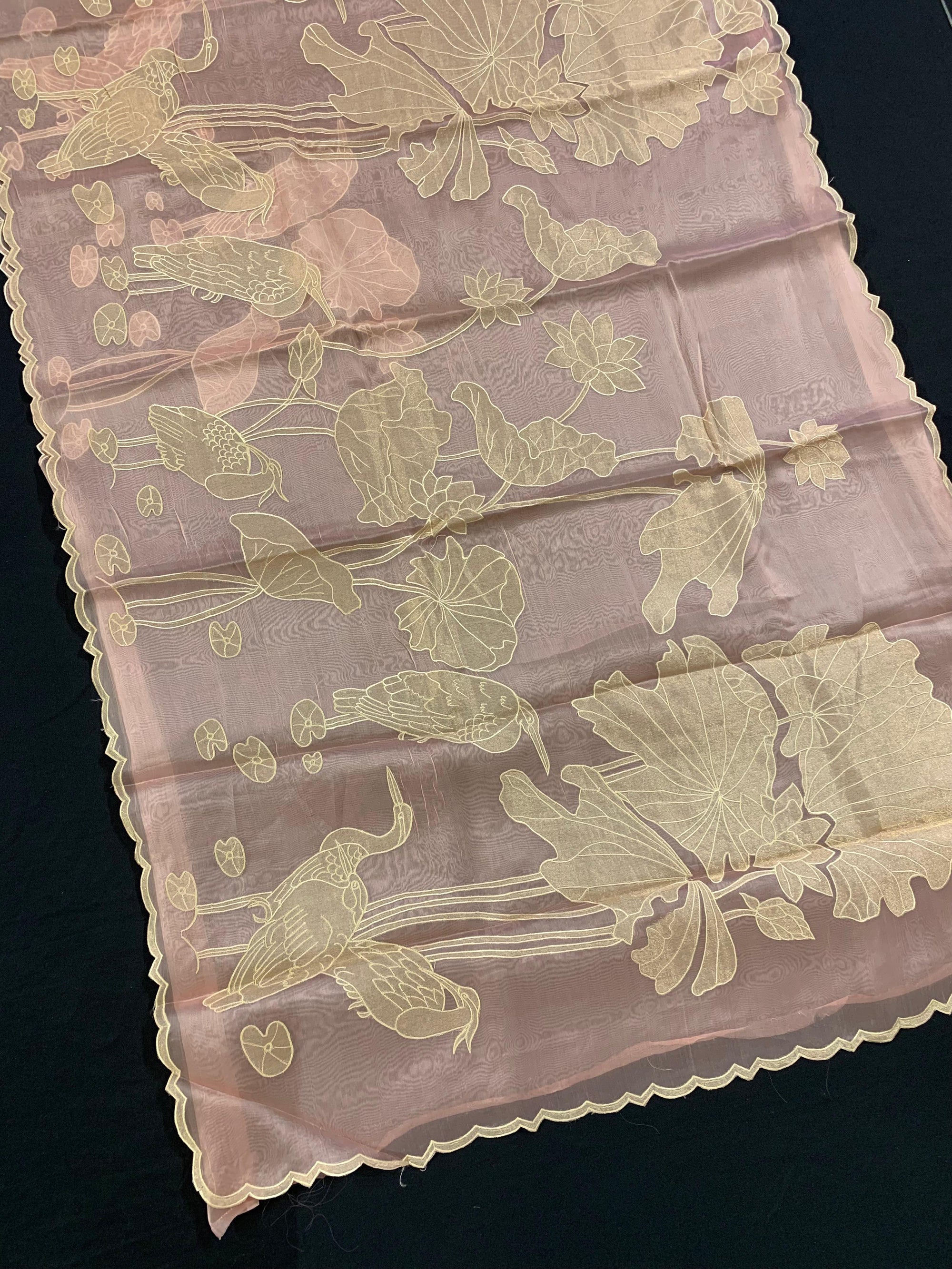 Blush Pink Pure Organza Designer Saree with Allover Tissue Applique Embroidery
