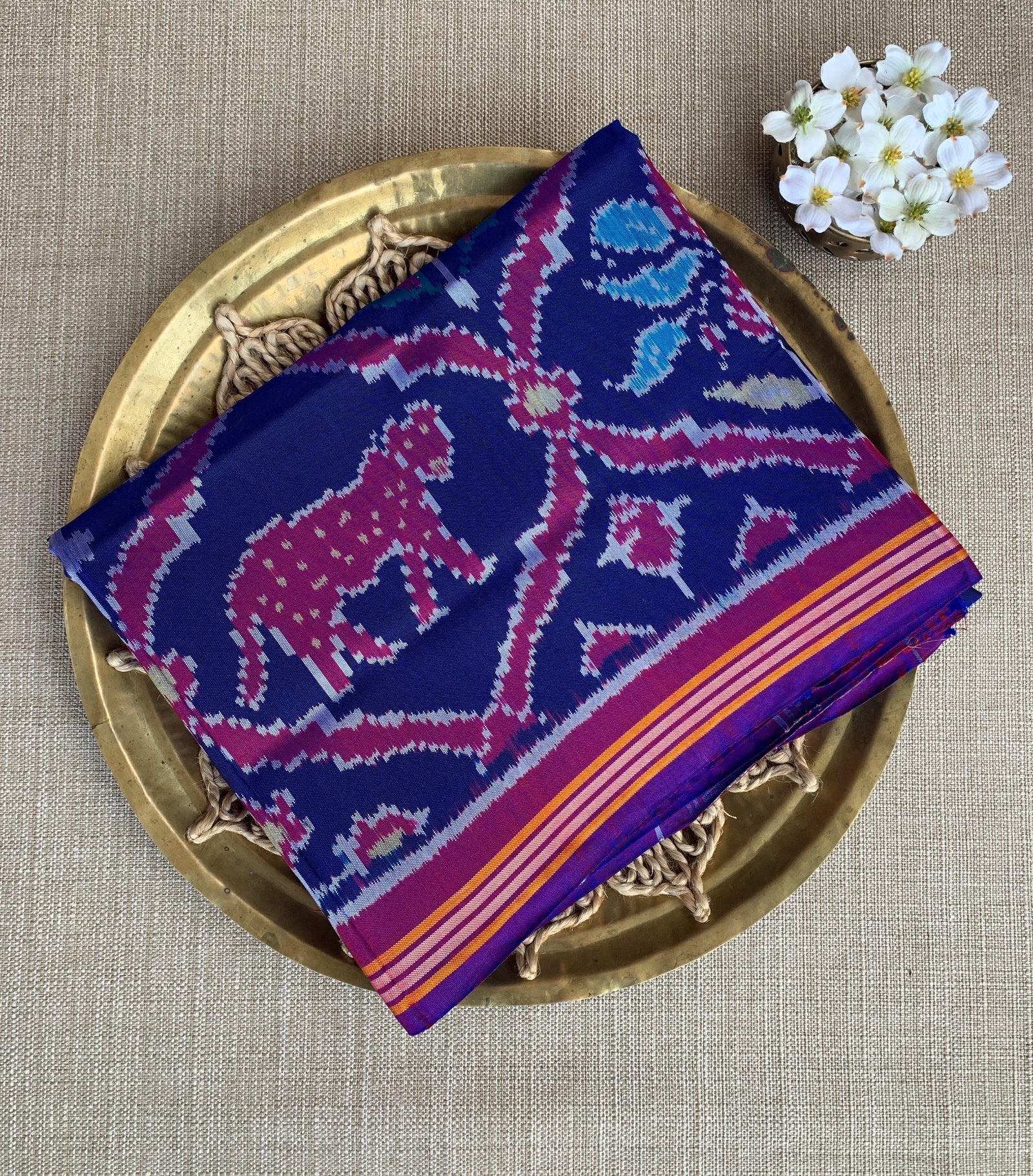 Blue and Majenta Combo Patan Patola Six figure Saree