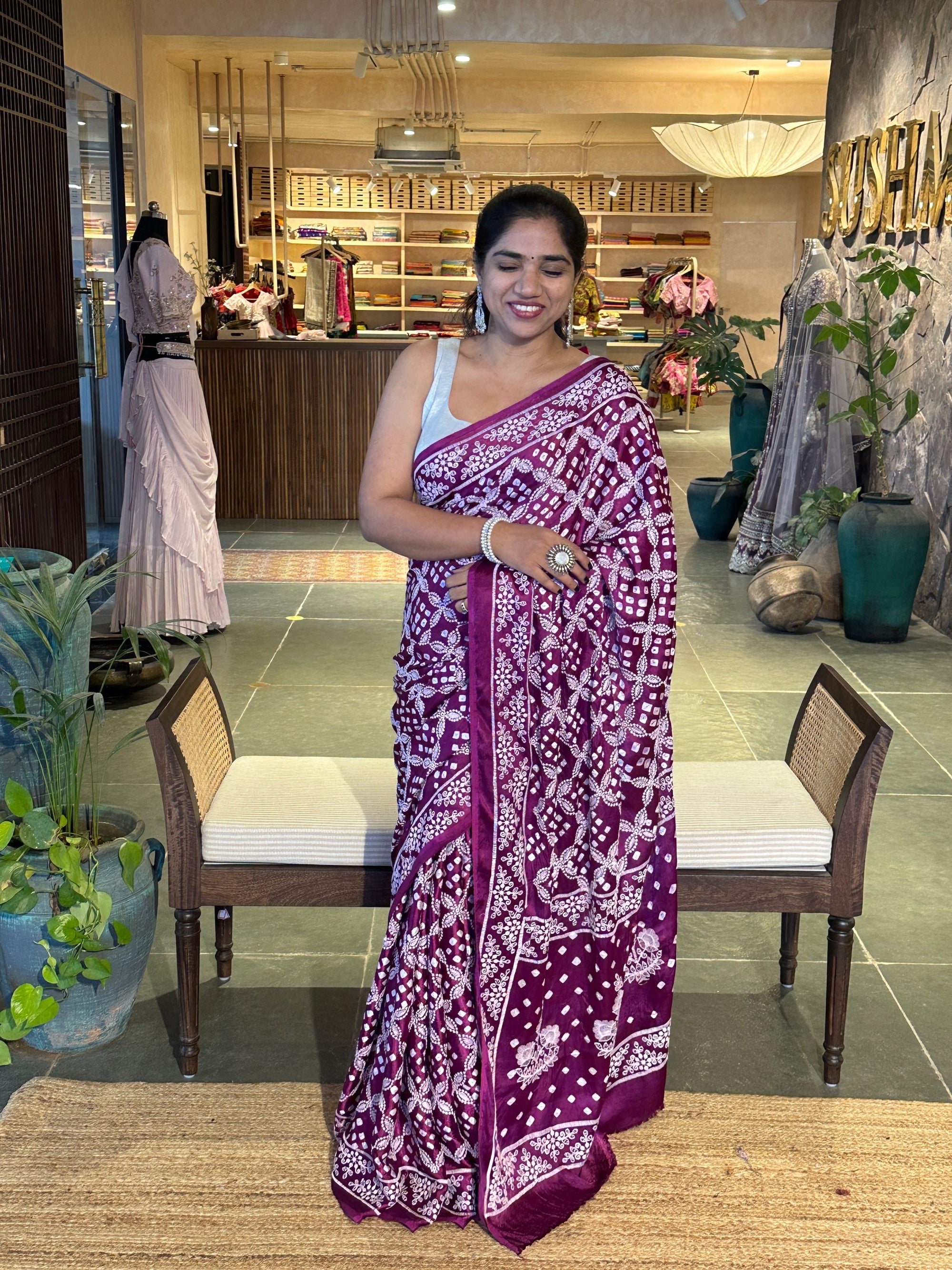 Bandhini Chikankari Fusion Saree