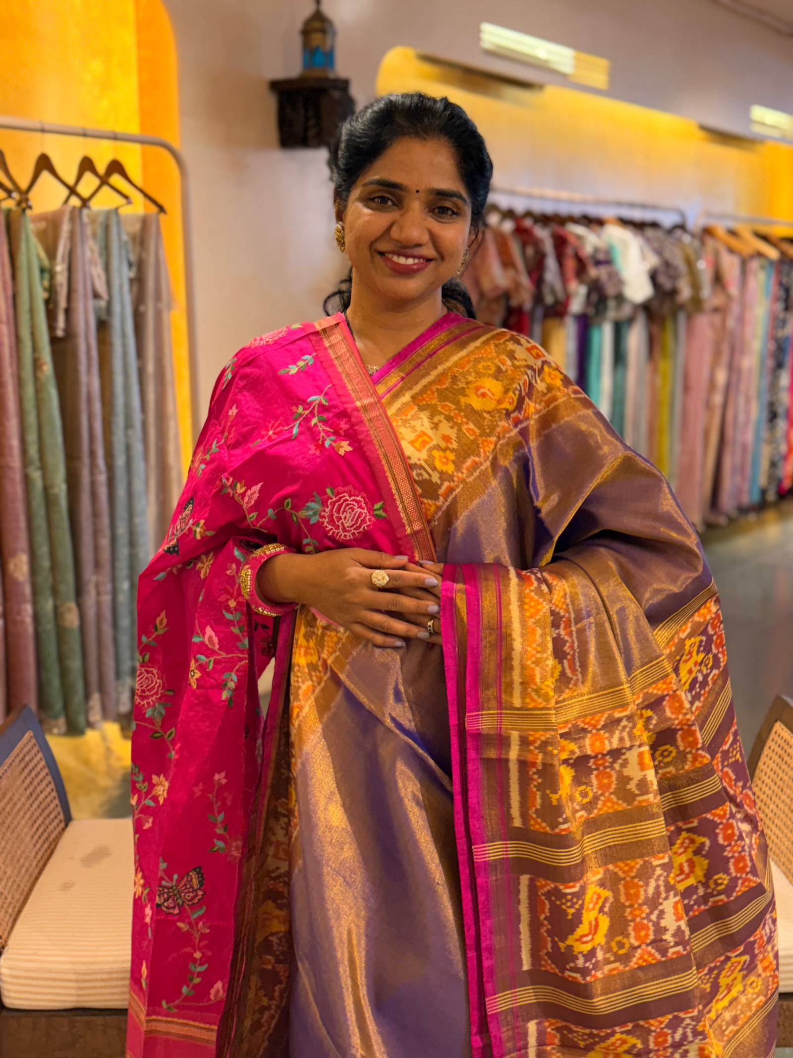 Purple Tissue Patan Patola Saree with Elephant and Parrot Patola Borders