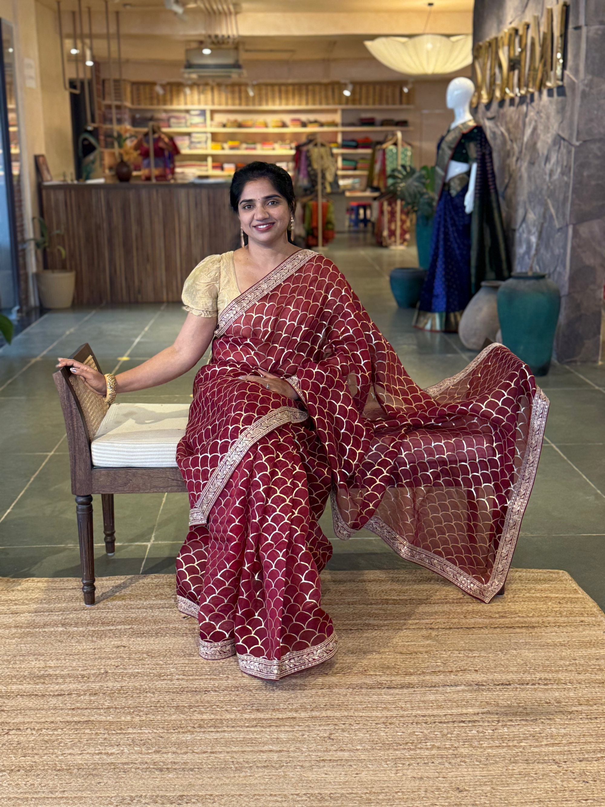 Burgundy Color Pure Organza allover Sequnce Saree in Sabhyasachi Style