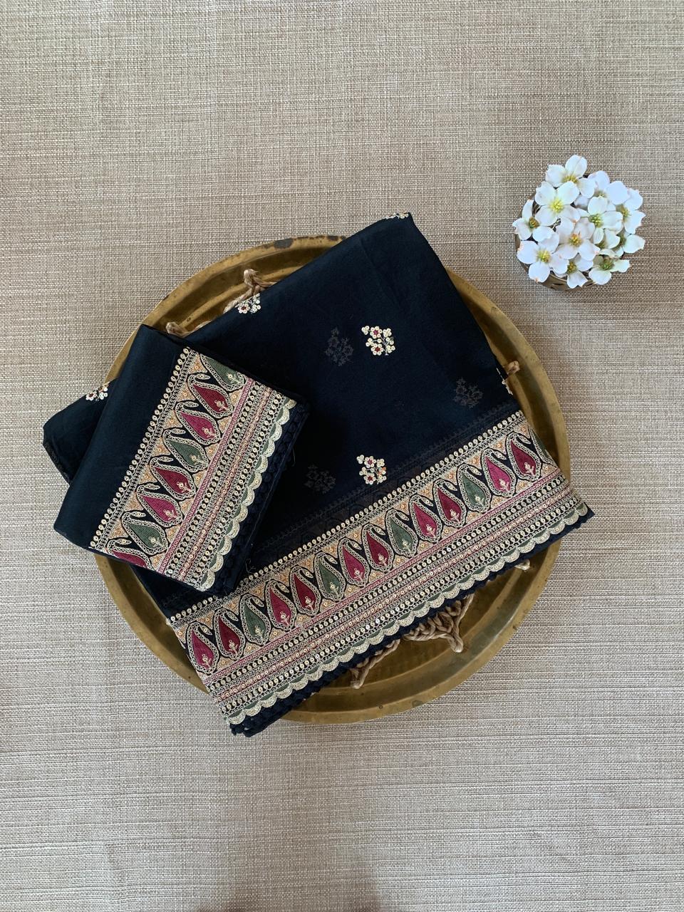 Luxe Black Organza Saree with Sabyasachi-Inspired Border & Blouse